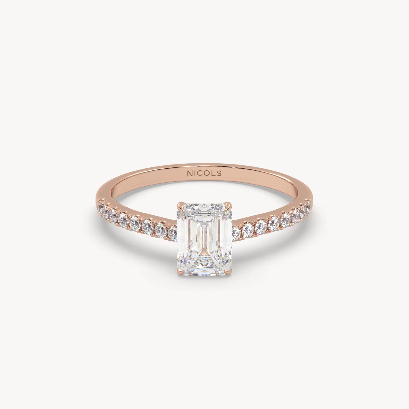 pt platinum  petite pavé cathedral engagement ring for 0.70ct emerald cut diamond Photos & images