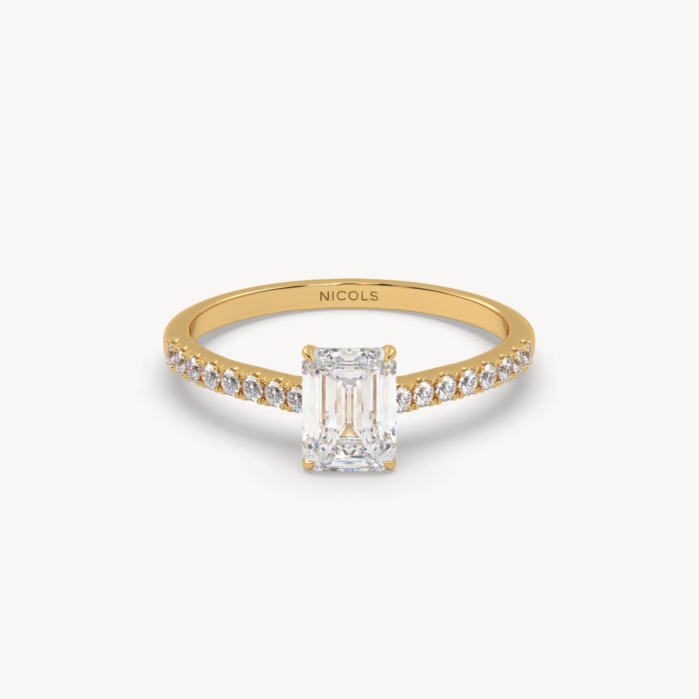pt platinum  petite pavé cathedral engagement ring for 0.70ct emerald cut diamond Photos & images