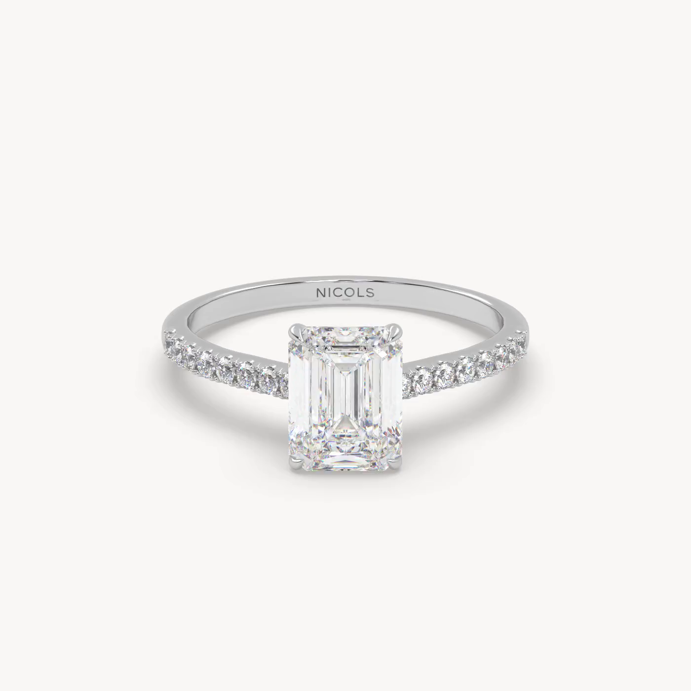 pt platinum  petite pavé cathedral engagement ring for 1.5 ct emerald cut diamond