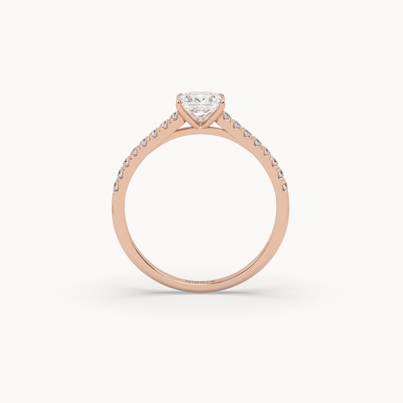 18k rose gold  petite pavé cathedral engagement ring for 0.70ct princess diamond