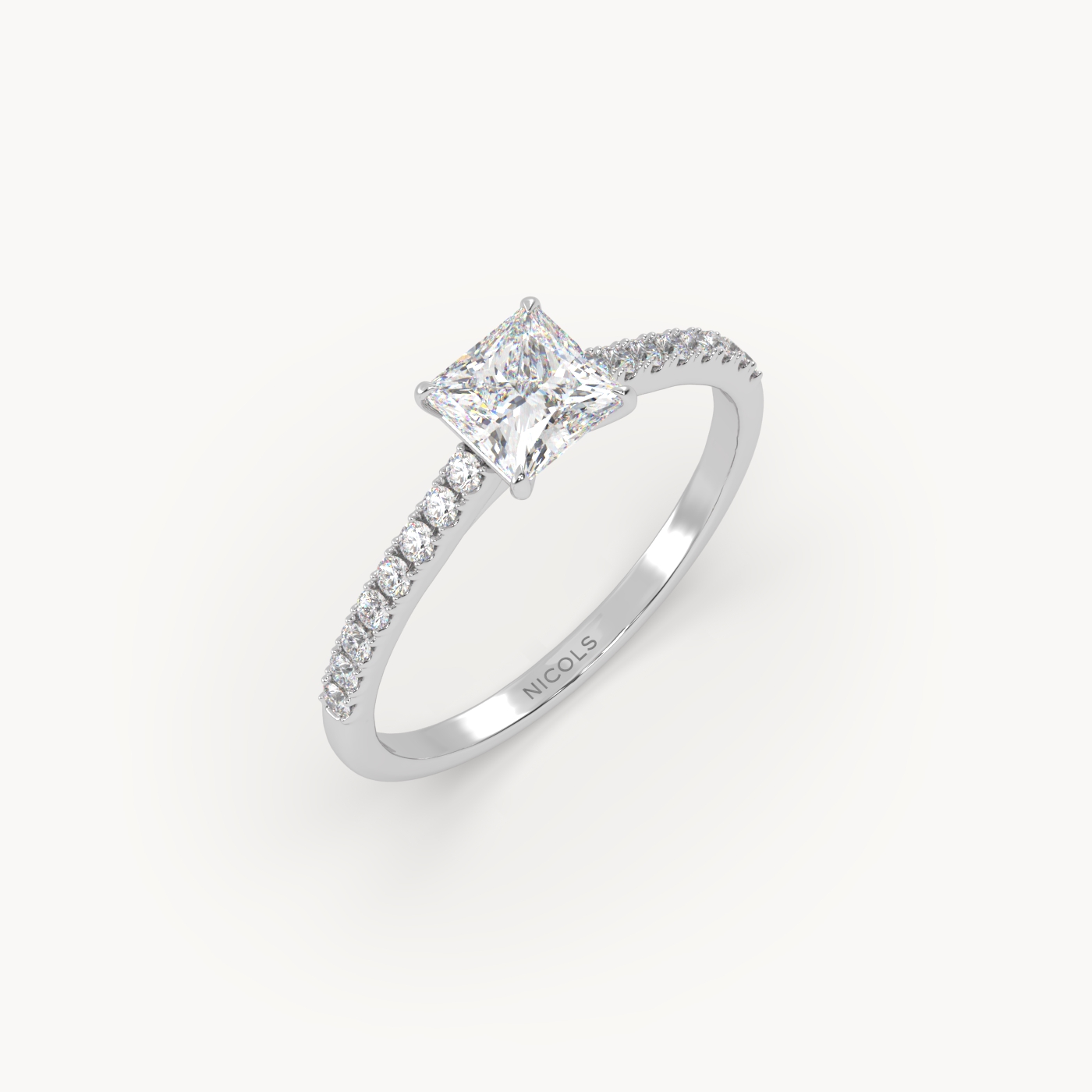 pt platinum  petite pavé cathedral engagement ring for 0.70ct princess diamond