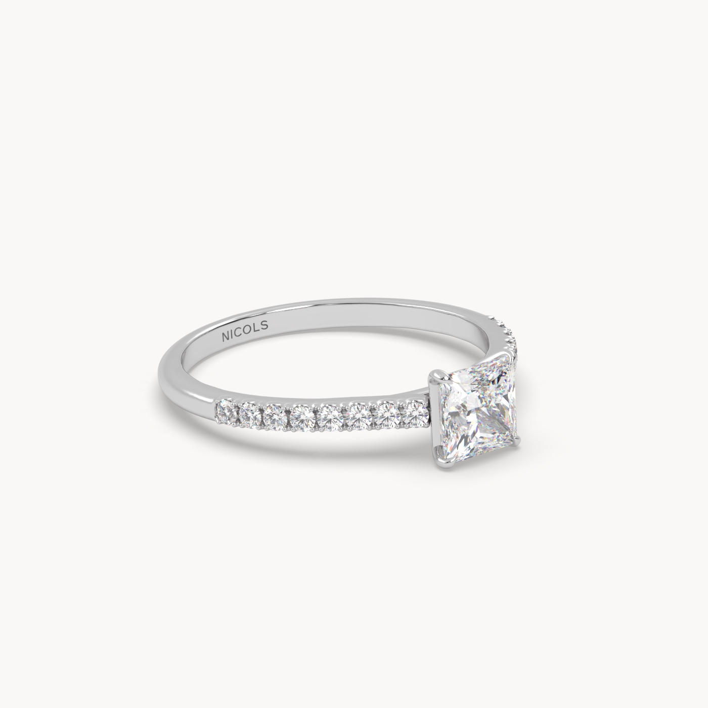 pt platinum  petite pavé cathedral engagement ring for 0.70ct princess diamond