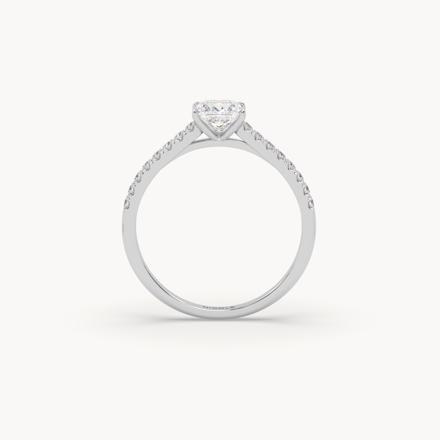 pt platinum  petite pavé cathedral engagement ring for 0.70ct princess diamond