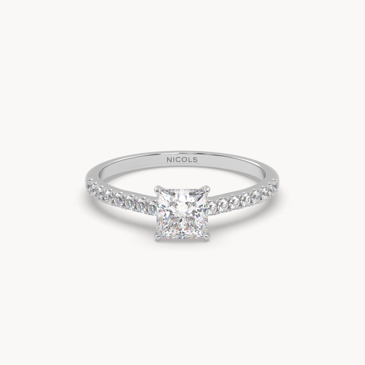 pt platinum  petite pavé cathedral engagement ring for 0.70ct princess diamond