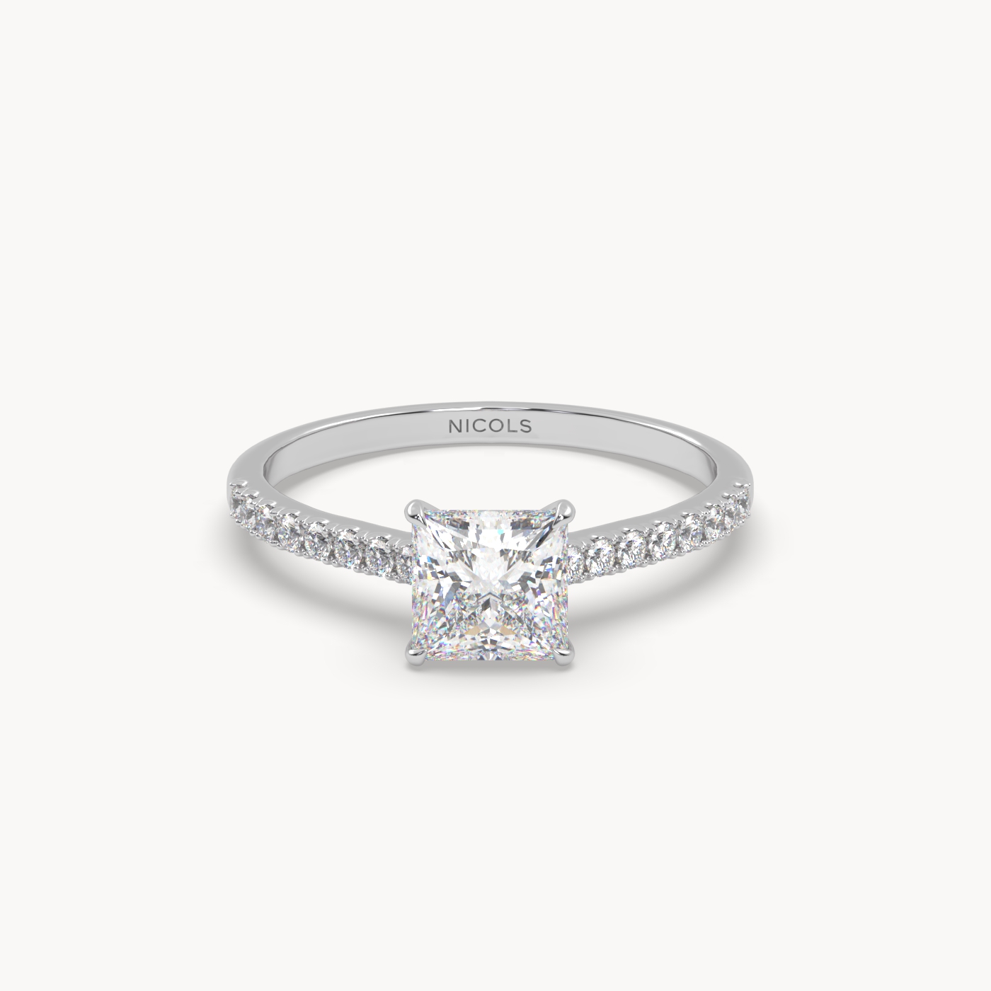 pt platinum  petite pavé cathedral engagement ring for 1.0 ct princess diamond