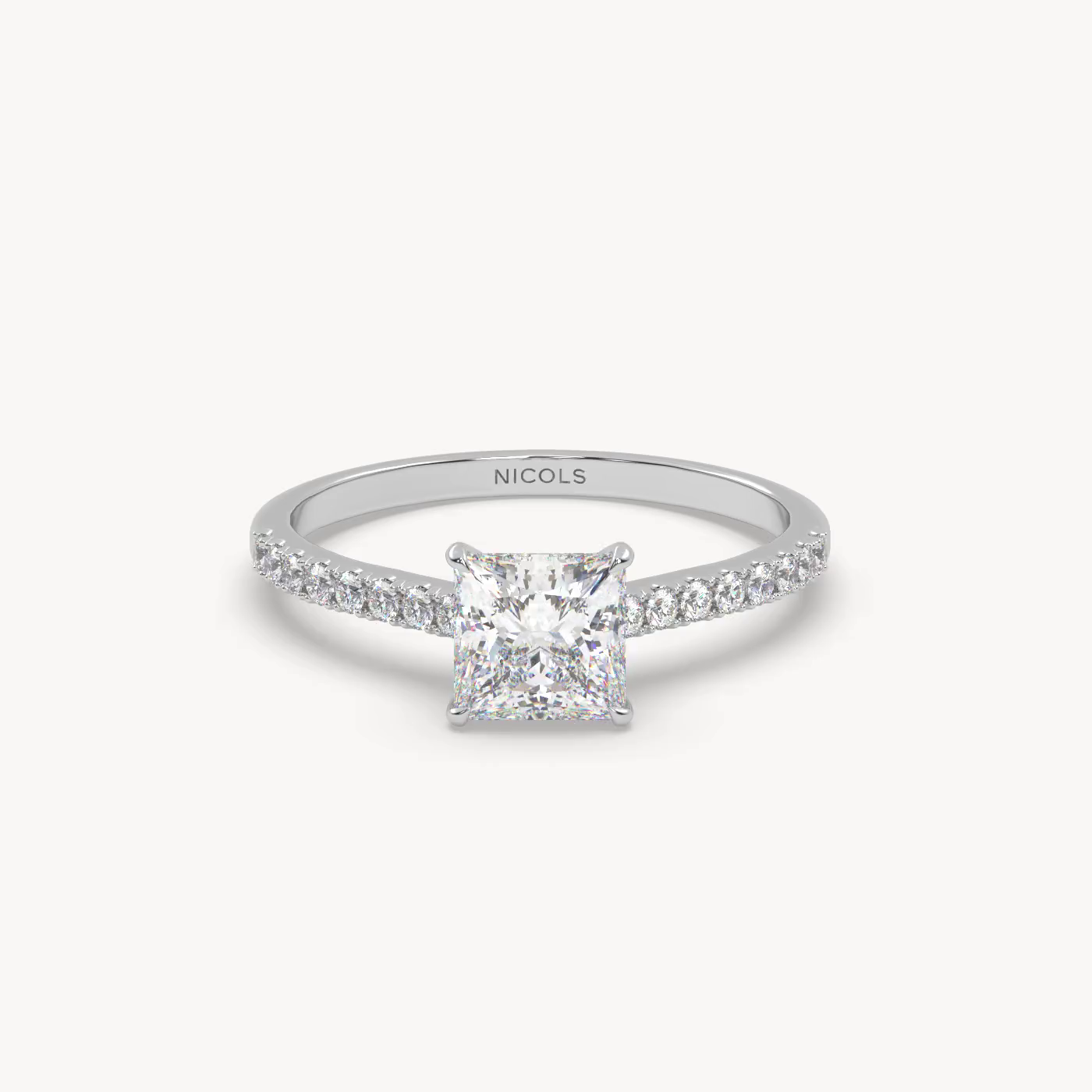 pt platinum  petite pavé cathedral engagement ring for 1.0 ct princess diamond