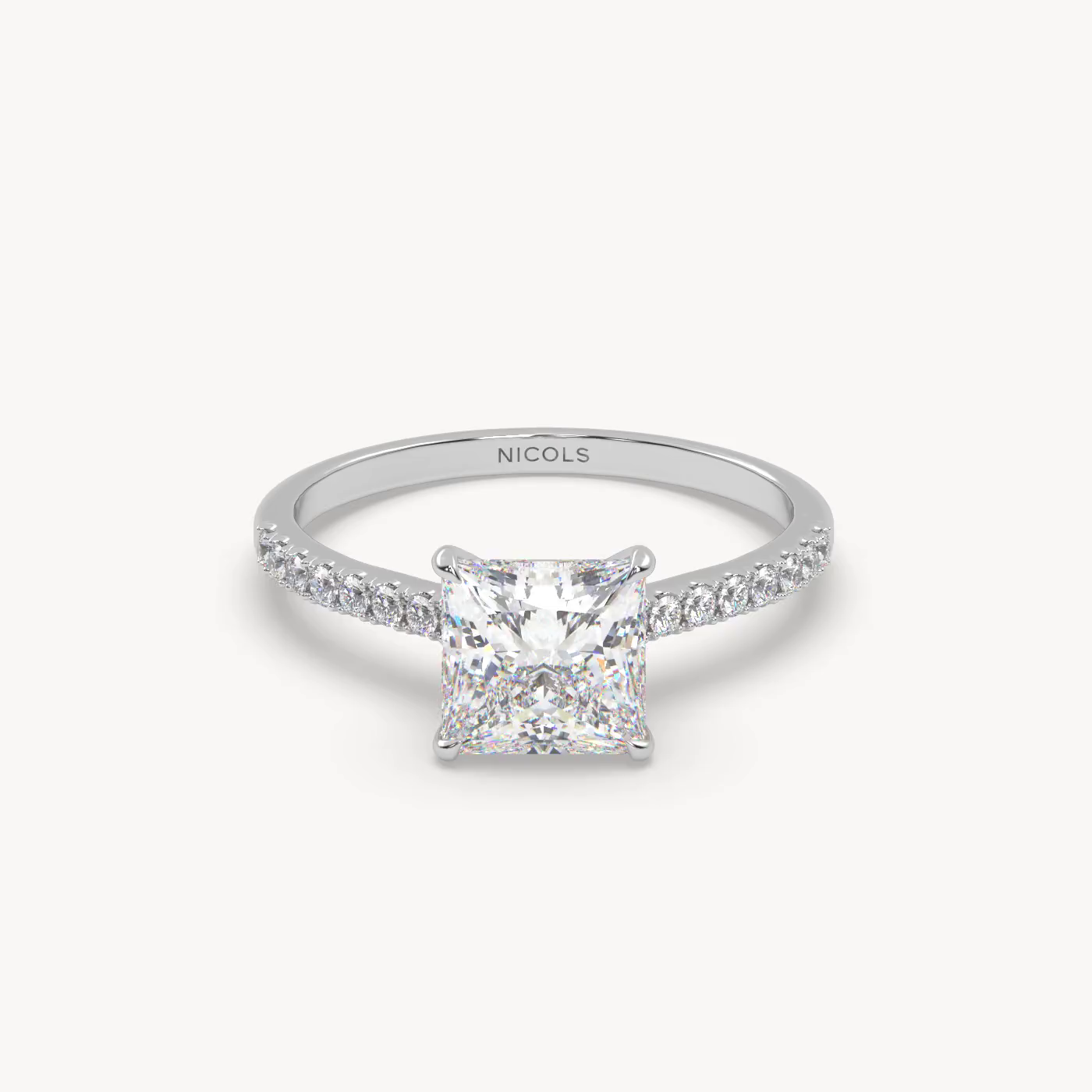 pt platinum  petite pavé cathedral engagement ring for 1.5 ct princess diamond Photos & images
