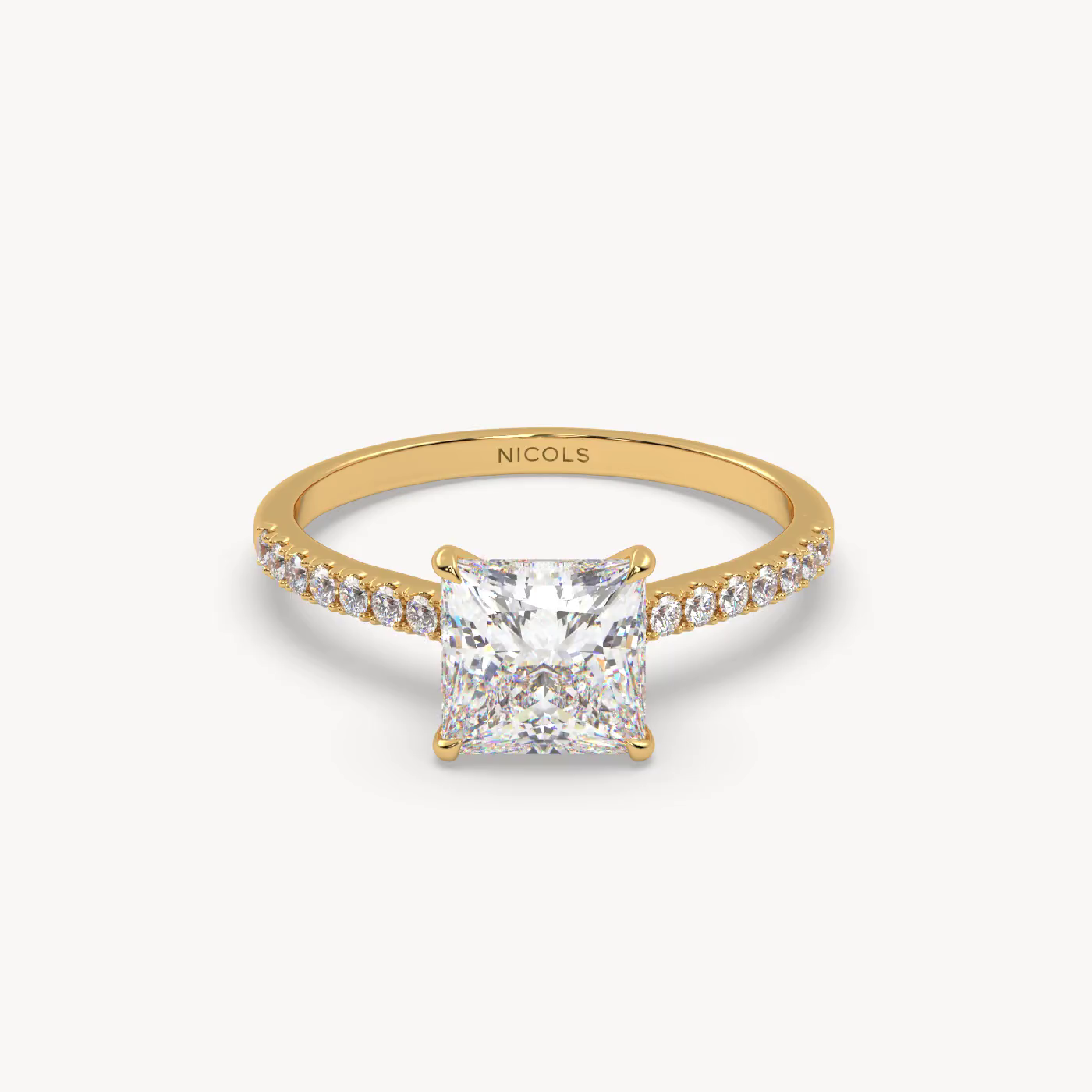 pt platinum  petite pavé cathedral engagement ring for 1.5 ct princess diamond Photos & images