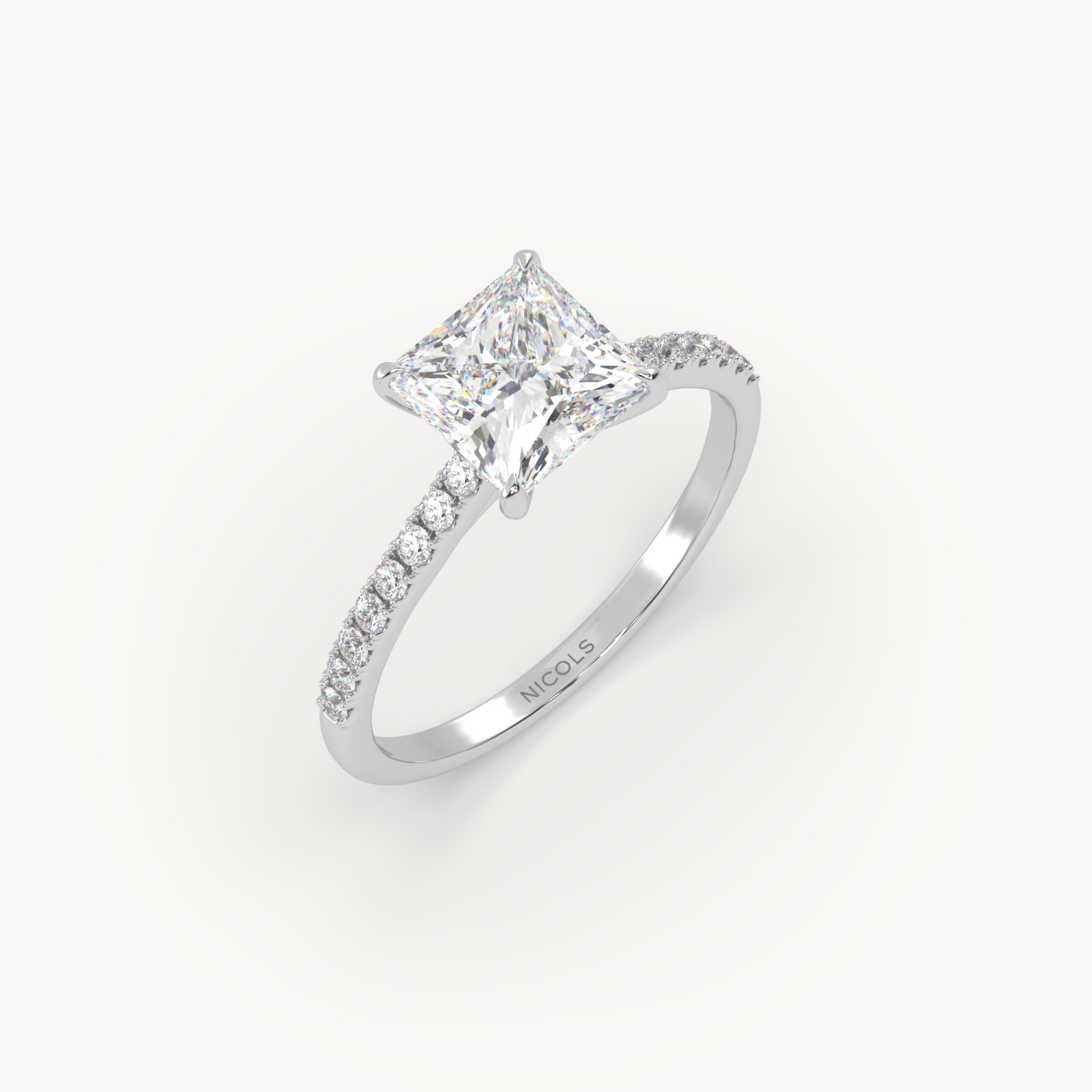 pt platinum  petite pavé cathedral engagement ring for 1.5 ct princess diamond