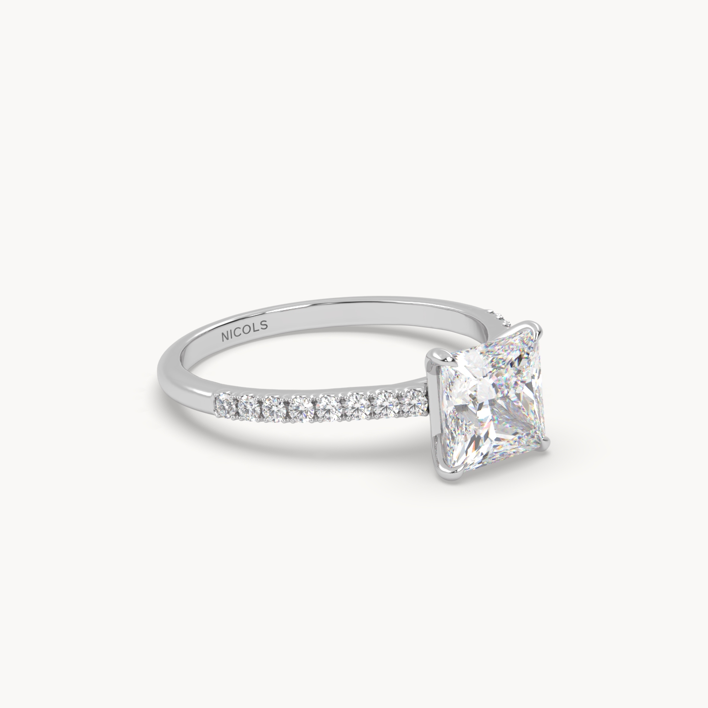 pt platinum  petite pavé cathedral engagement ring for 1.5 ct princess diamond