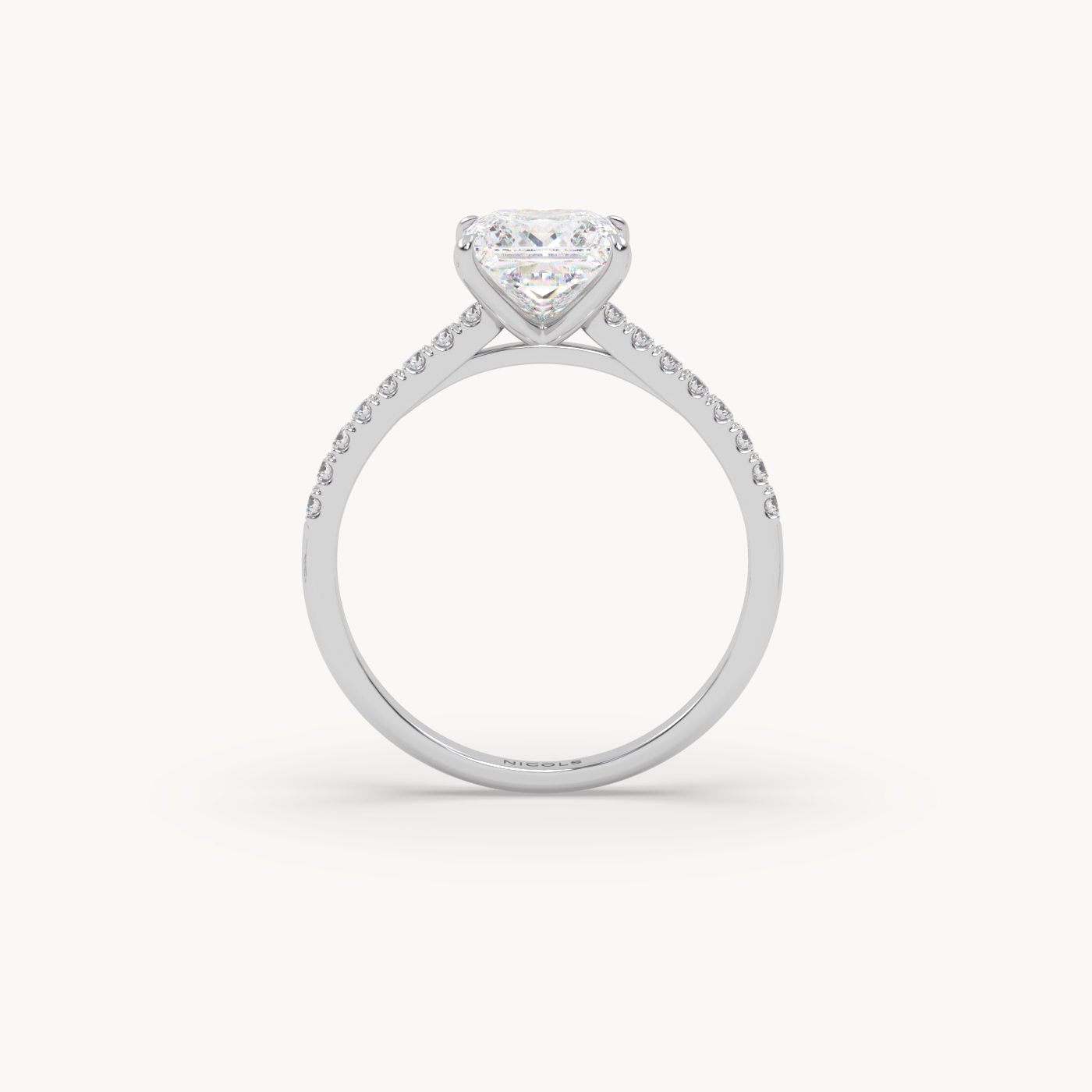 pt platinum  petite pavé cathedral engagement ring for 1.5 ct princess diamond