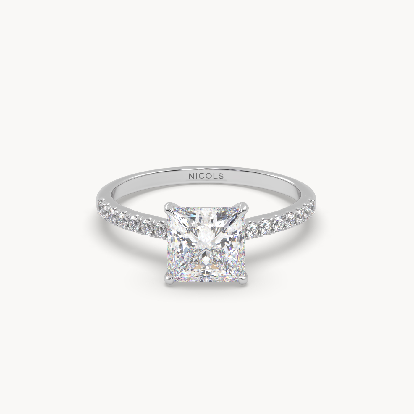 pt platinum  petite pavé cathedral engagement ring for 1.5 ct princess diamond