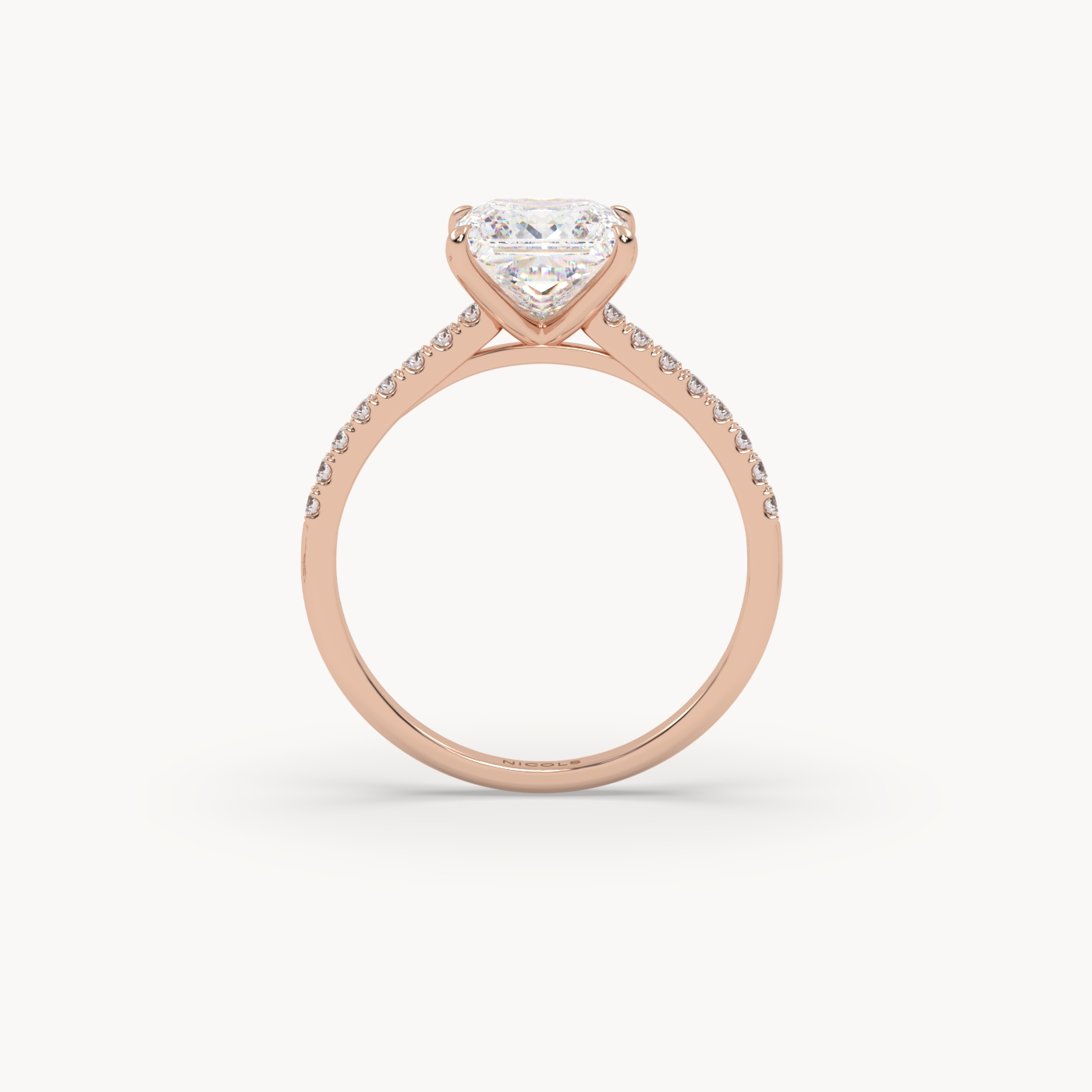 18k rose gold  petite pavé cathedral engagement ring for 2.0 ct princess diamond