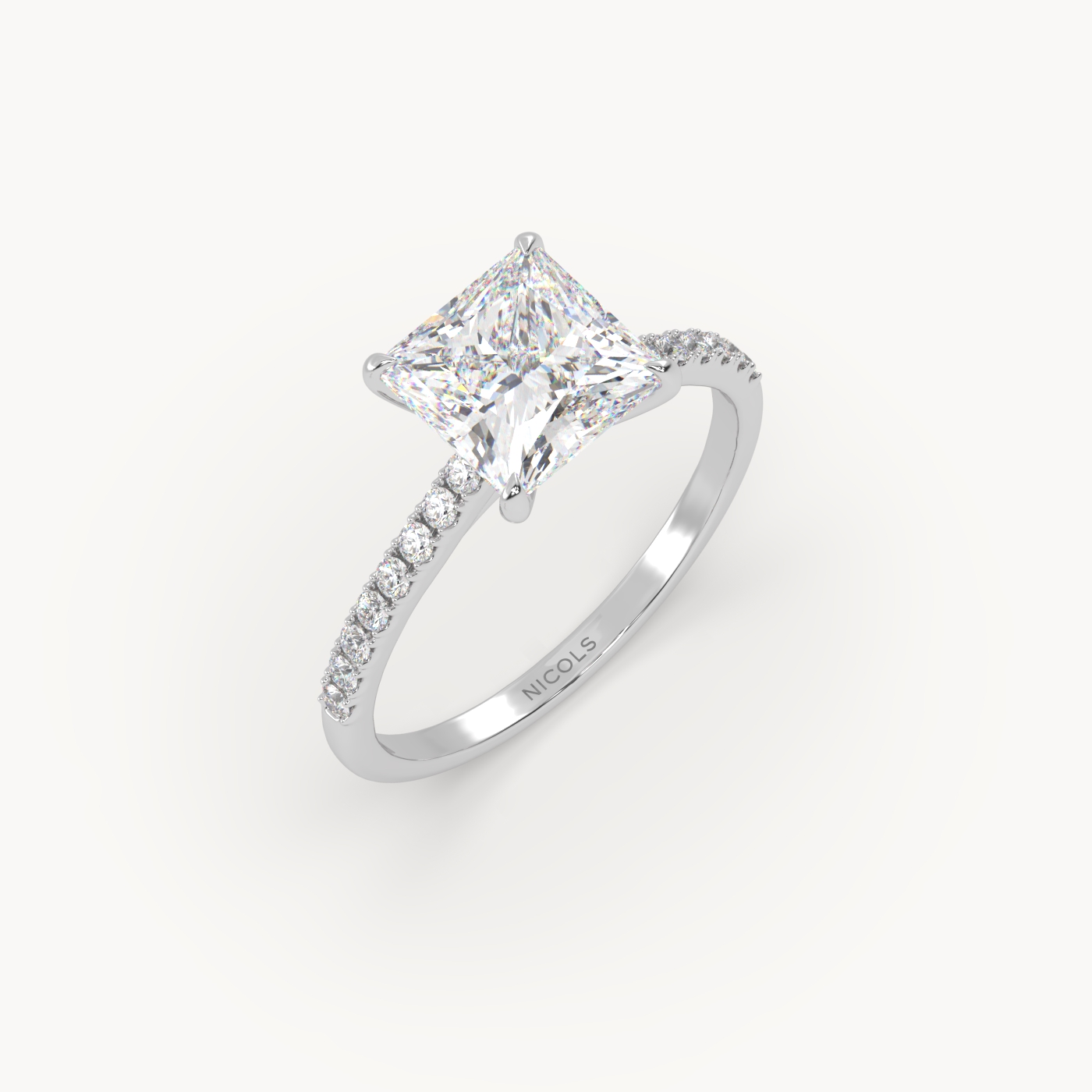 pt platinum  petite pavé cathedral engagement ring for 2.0 ct princess diamond