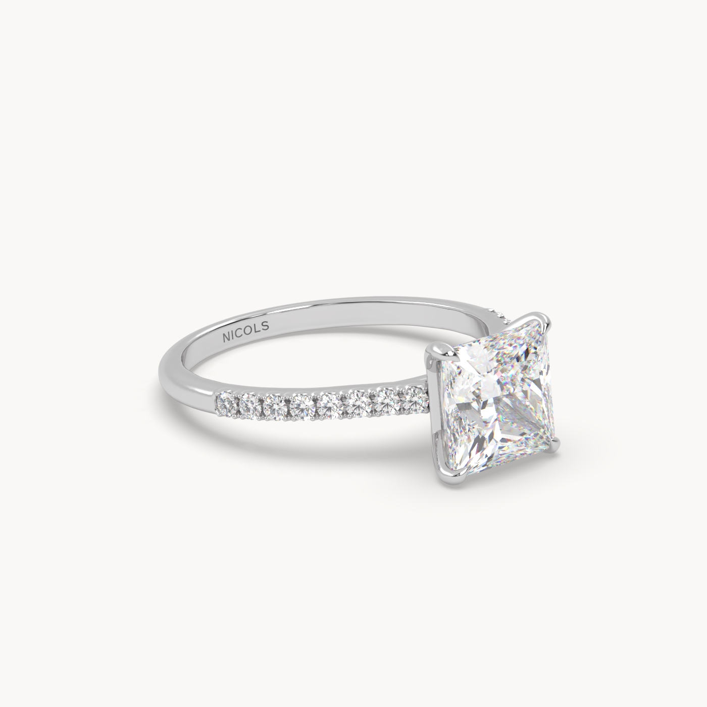 pt platinum  petite pavé cathedral engagement ring for 2.0 ct princess diamond