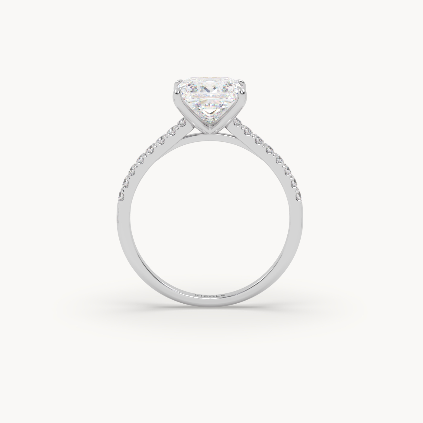 pt platinum  petite pavé cathedral engagement ring for 2.0 ct princess diamond