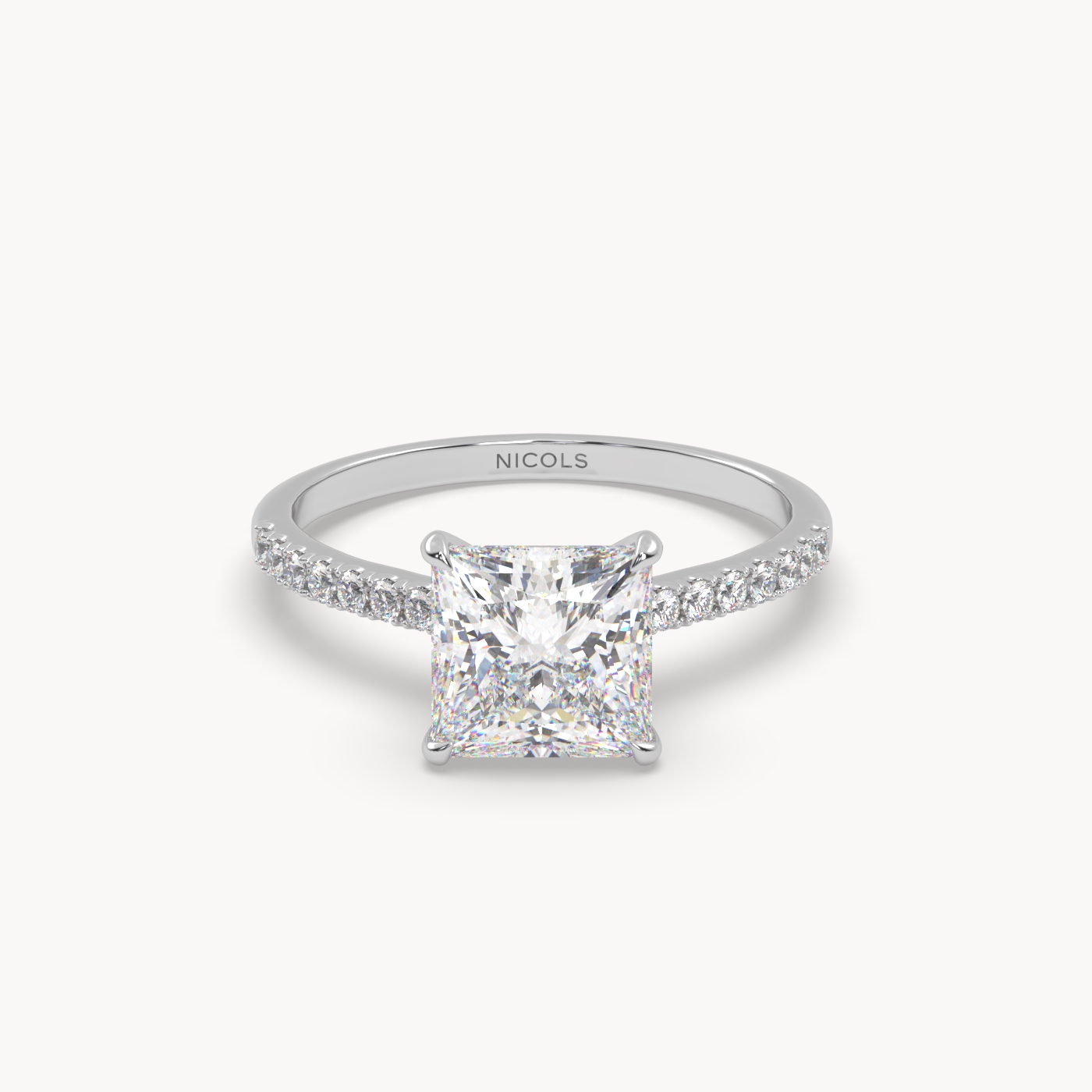 pt platinum  petite pavé cathedral engagement ring for 2.0 ct princess diamond