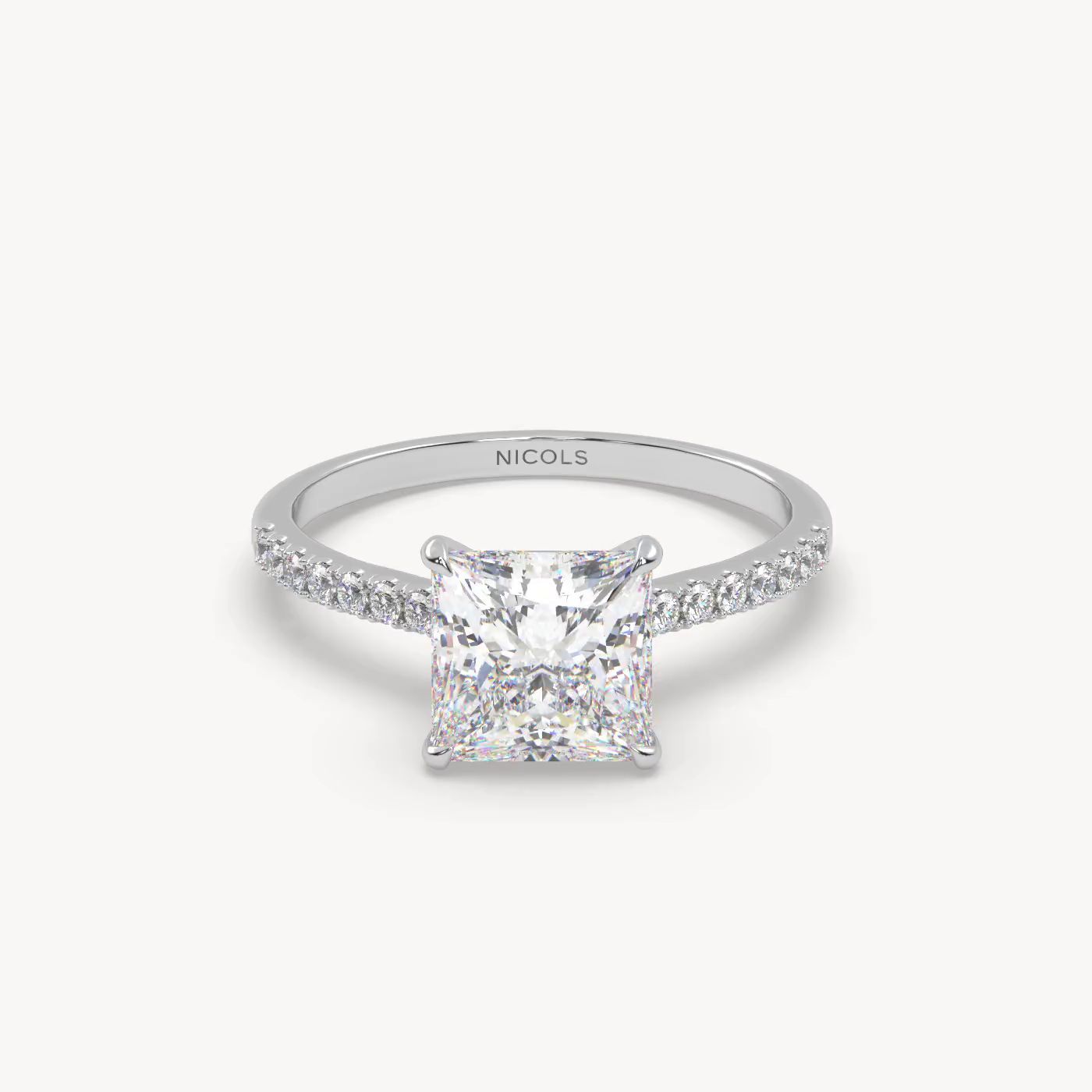 pt platinum  petite pavé cathedral engagement ring for 2.0 ct princess diamond