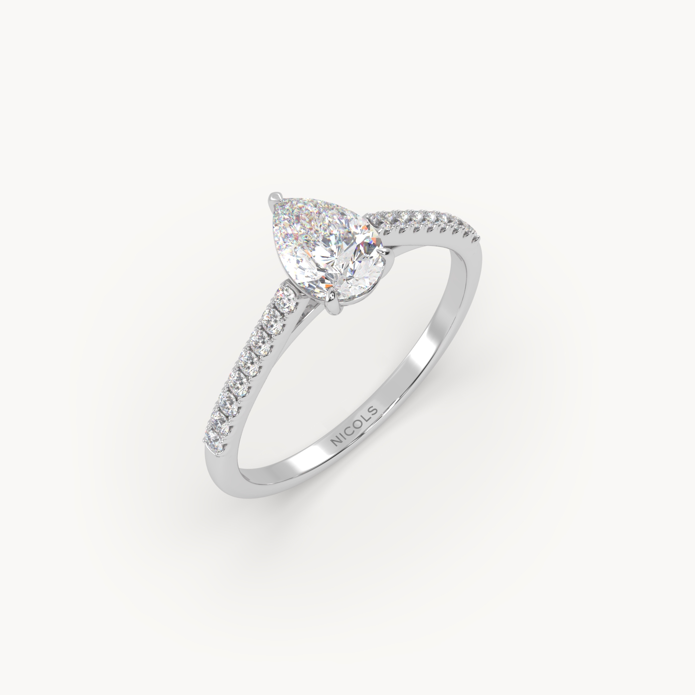 18k white gold  petite pavé cathedral engagement ring for 0.70ct pear diamond cut