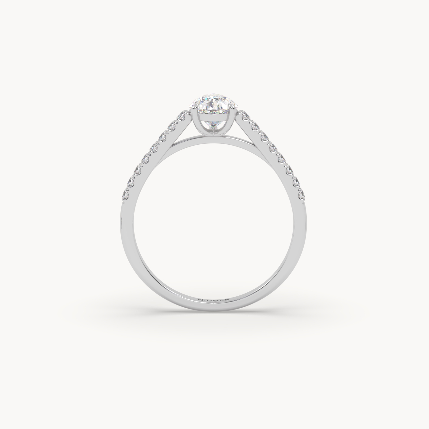 18k white gold  petite pavé cathedral engagement ring for 0.70ct pear diamond cut