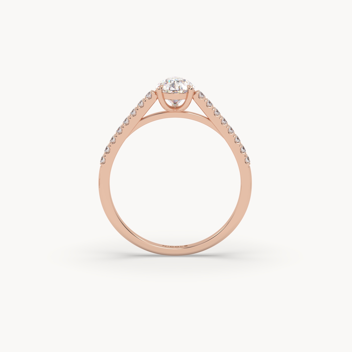 18k rose gold  petite pavé cathedral engagement ring for 0.70ct pear diamond cut