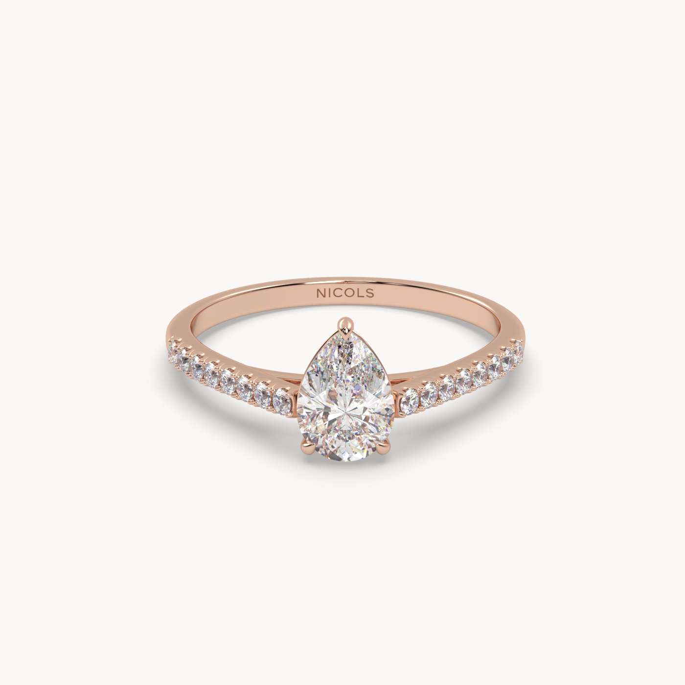 18k rose gold  petite pavé cathedral engagement ring for 0.70ct pear diamond cut