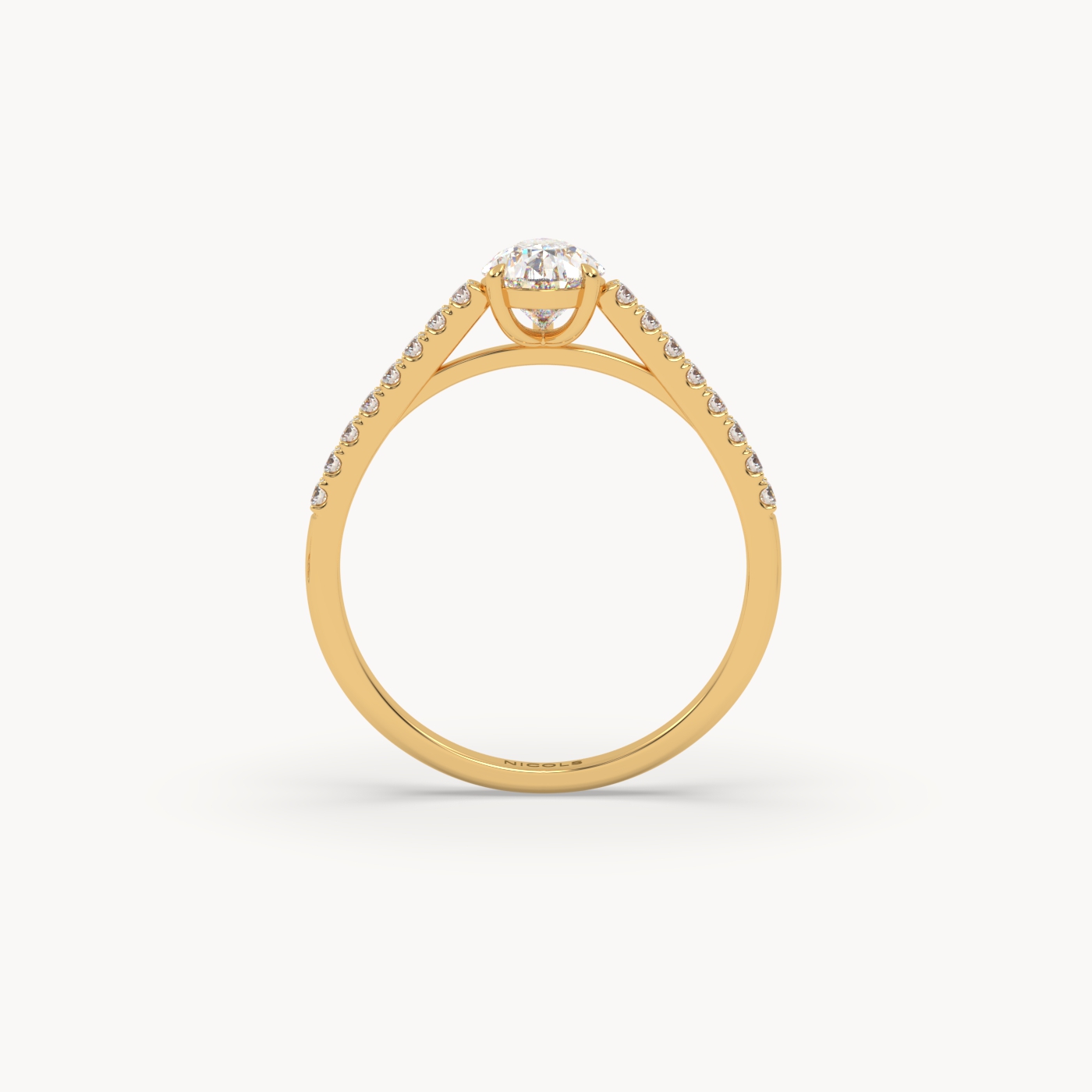 18k yellow gold  petite pavé cathedral engagement ring for 0.70ct pear diamond cut