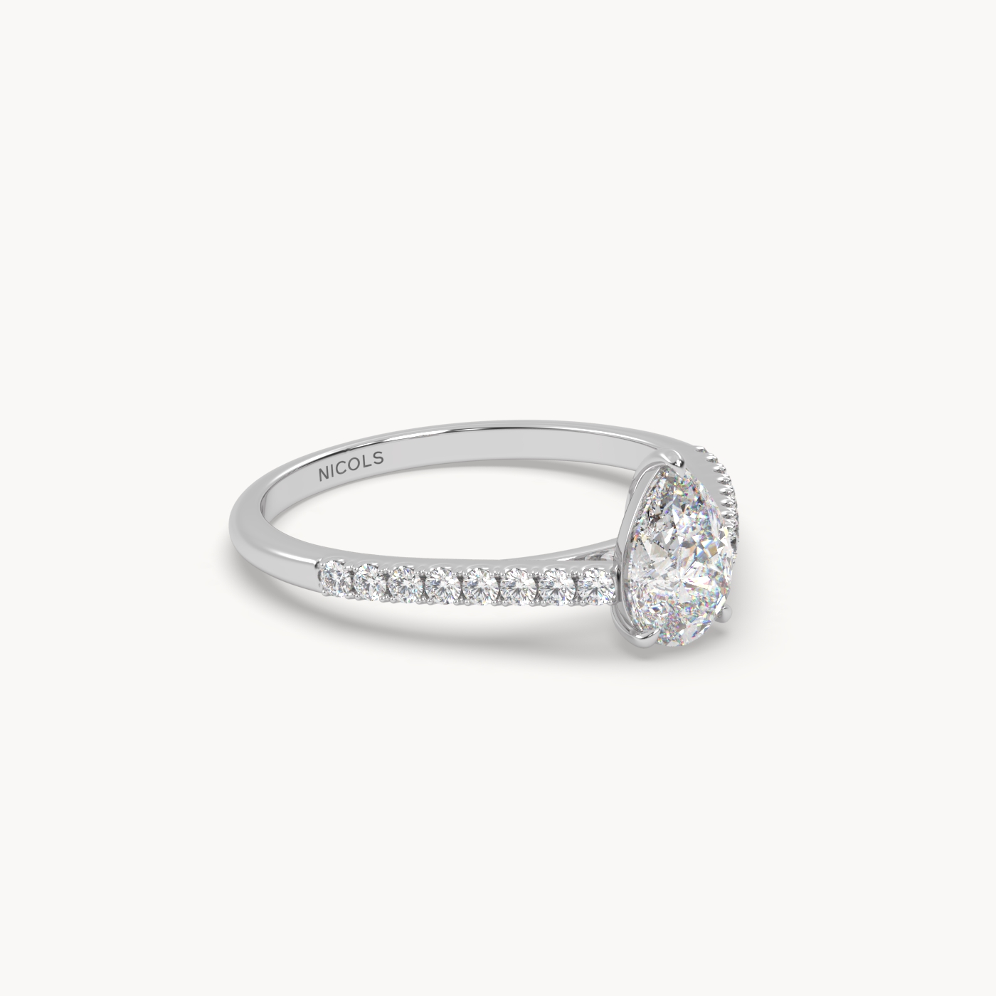 pt platinum  petite pavé cathedral engagement ring for 0.70ct pear diamond cut