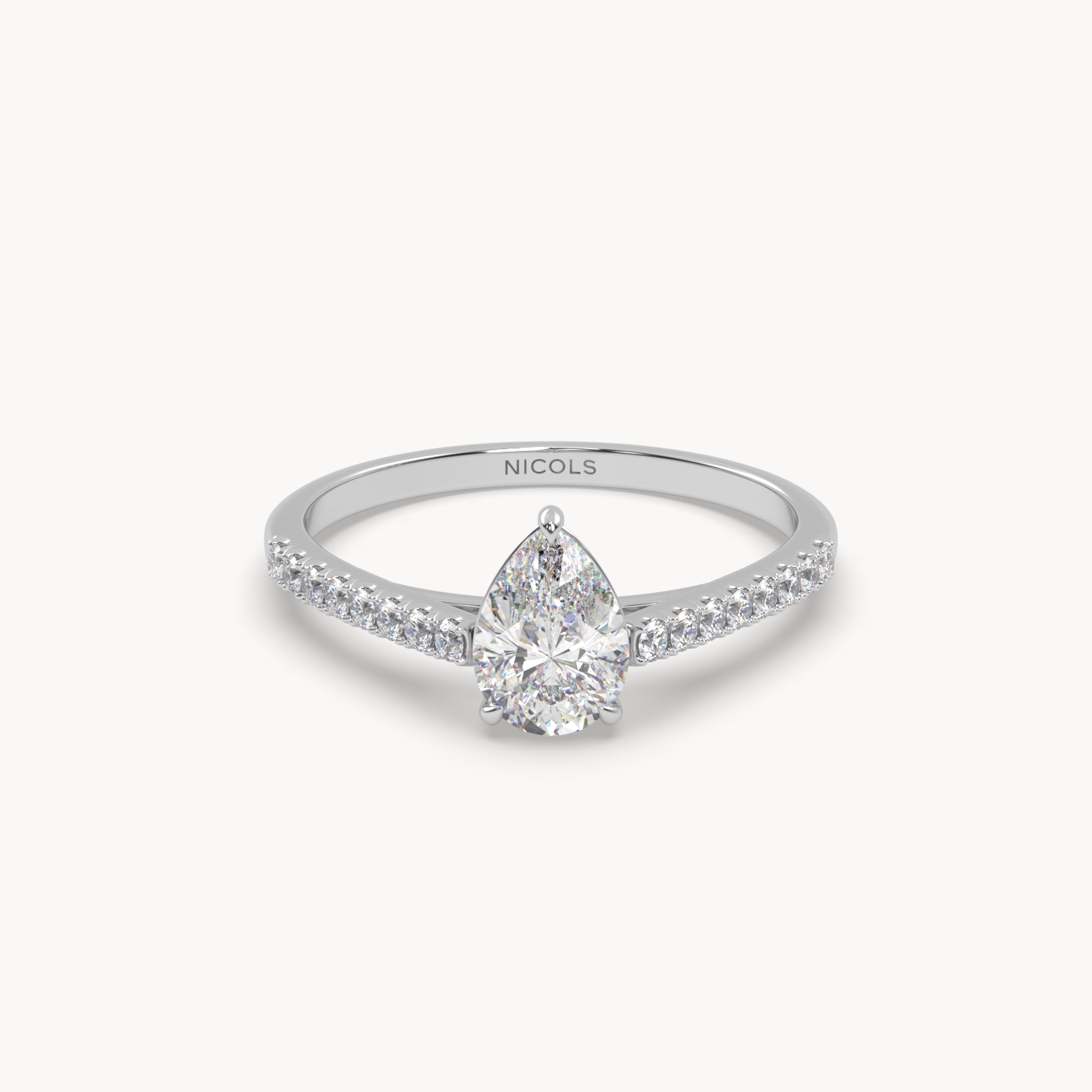 pt platinum  petite pavé cathedral engagement ring for 0.70ct pear diamond cut