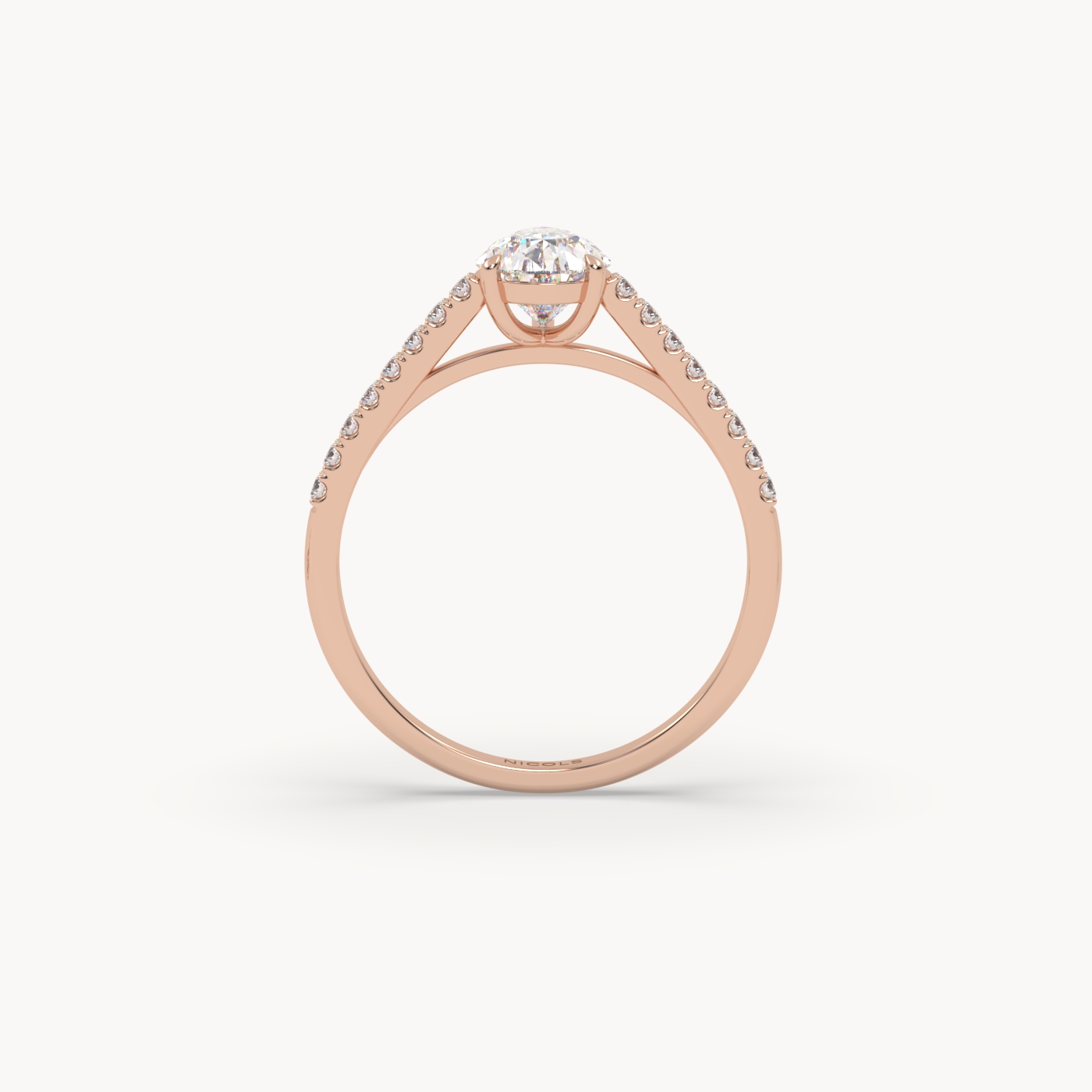 18k rose gold  petite pavé cathedral engagement ring for 1.0 ct pear diamond cut