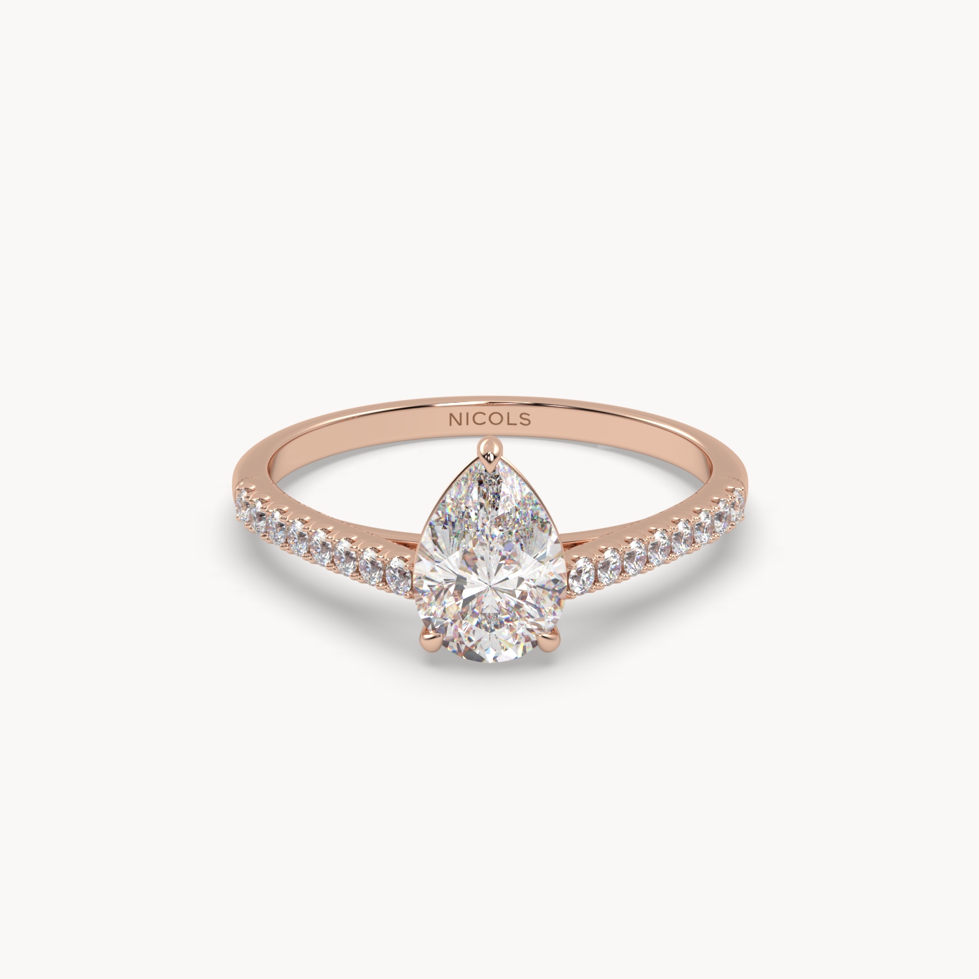 18k rose gold  petite pavé cathedral engagement ring for 1.0 ct pear diamond cut
