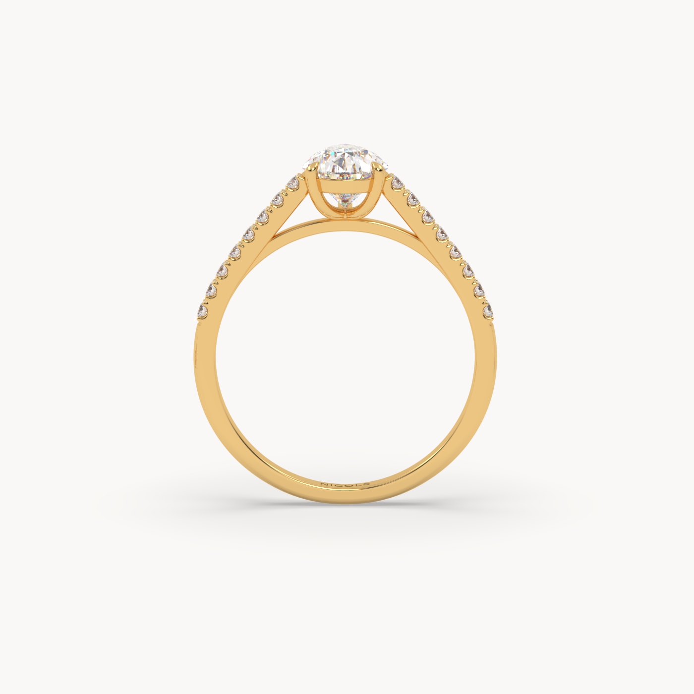 18k yellow gold  petite pavé cathedral engagement ring for 1.0 ct pear diamond cut