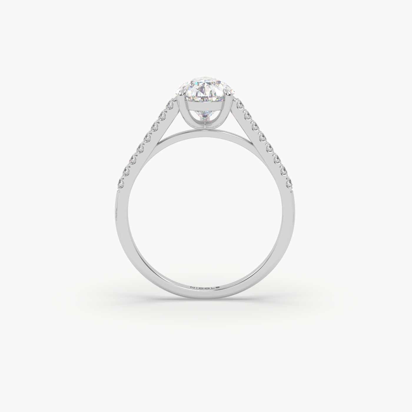 18k white gold  petite pavé cathedral engagement ring for 1.5 ct pear diamond cut