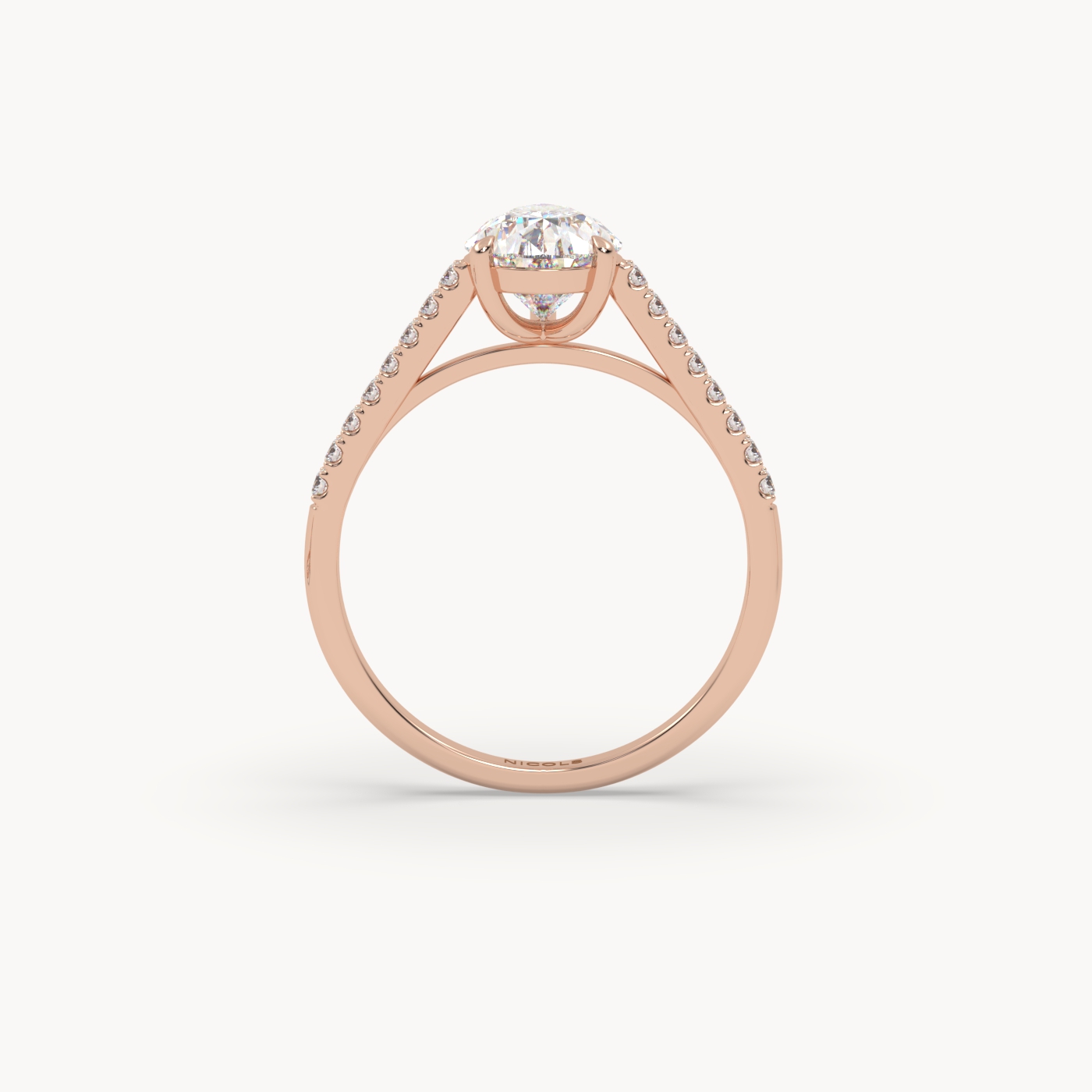 18k rose gold  petite pavé cathedral engagement ring for 1.5 ct pear diamond cut