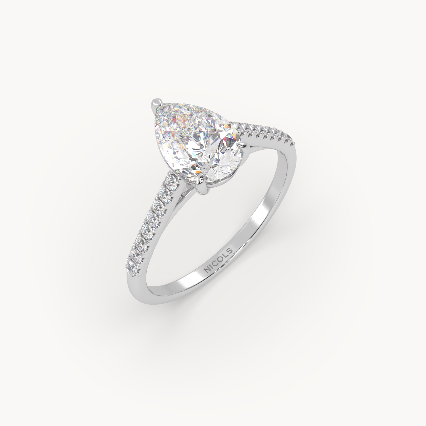 pt platinum  petite pavé cathedral engagement ring for 1.5 ct pear diamond cut