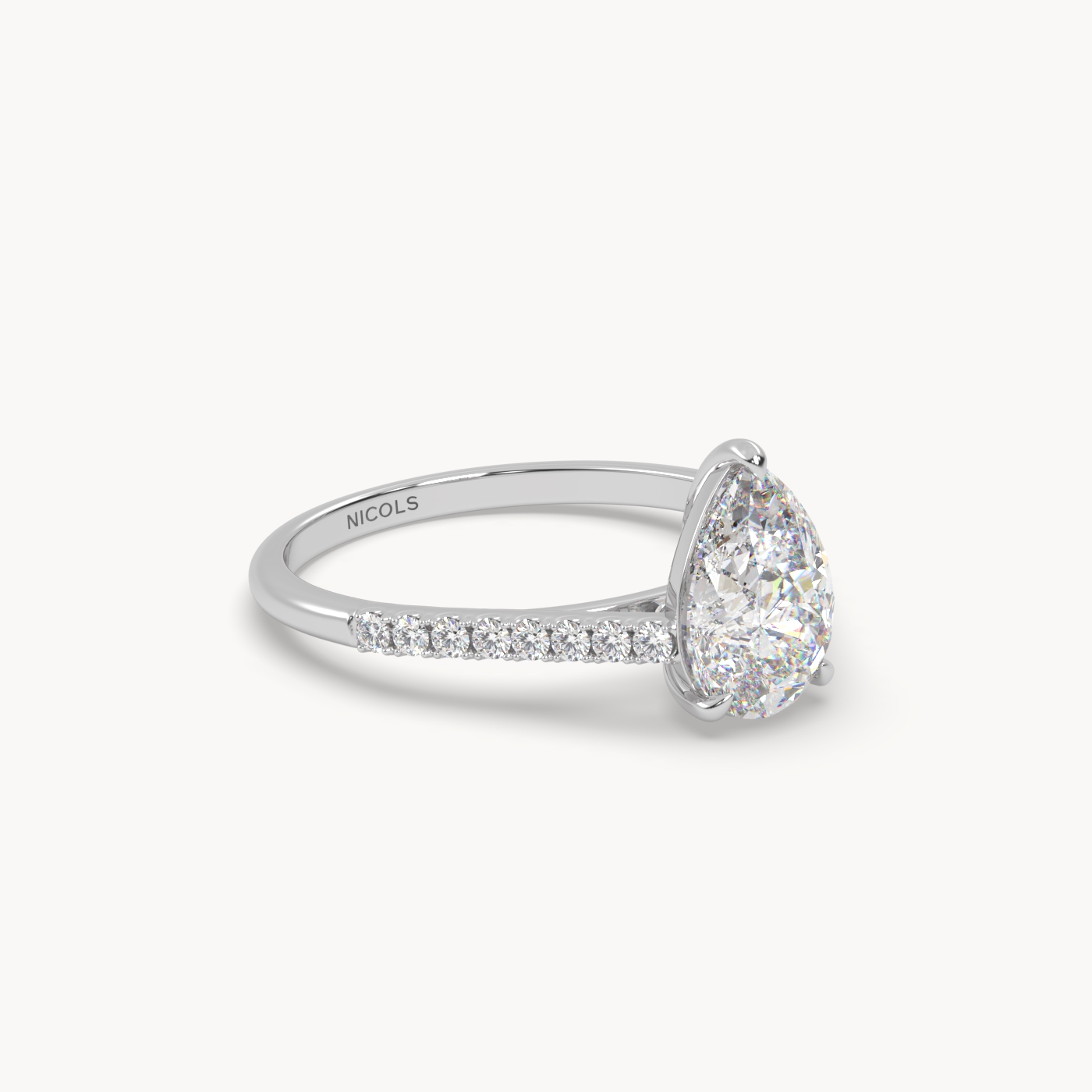 pt platinum  petite pavé cathedral engagement ring for 1.5 ct pear diamond cut