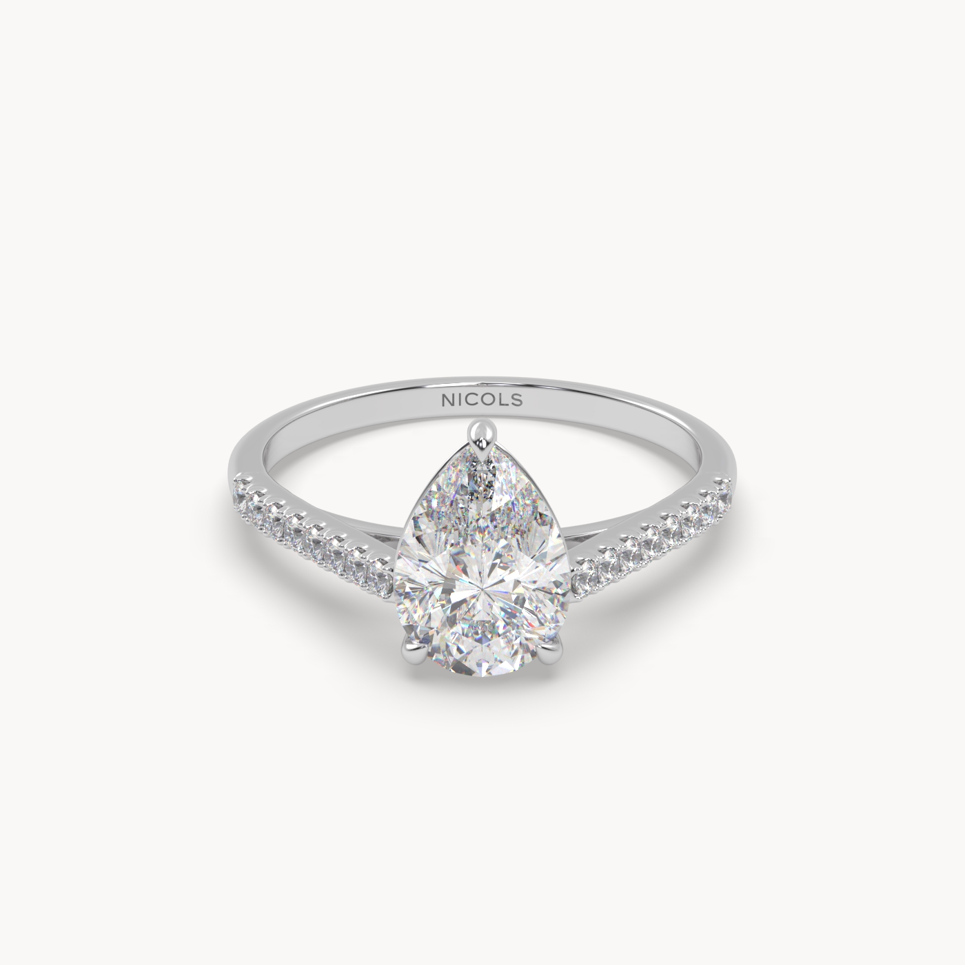 pt platinum  petite pavé cathedral engagement ring for 1.5 ct pear diamond cut