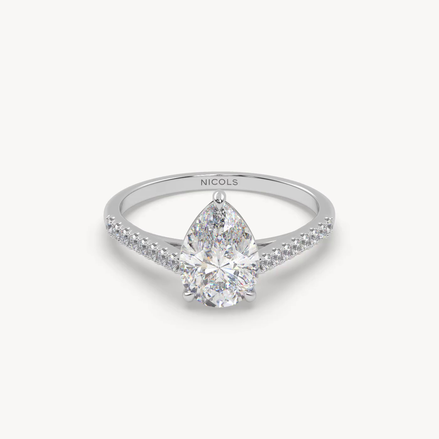 pt platinum  petite pavé cathedral engagement ring for 1.5 ct pear diamond cut