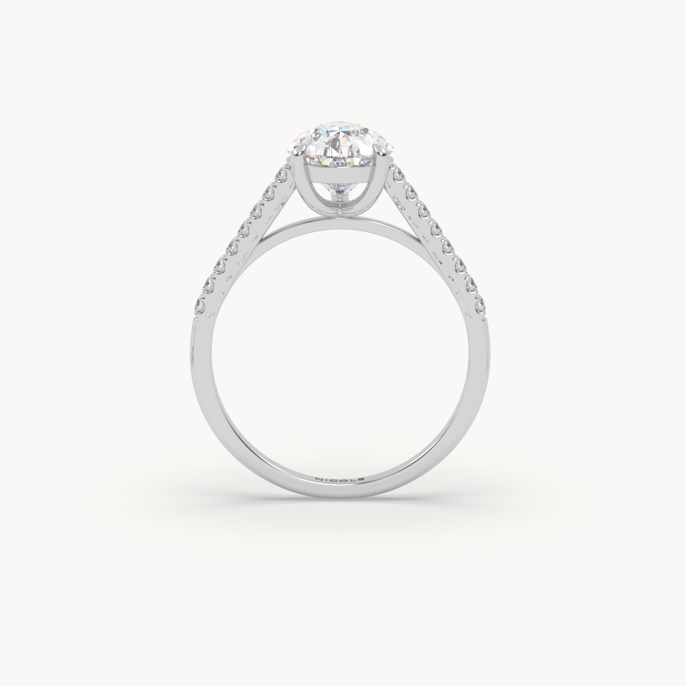 18k white gold  petite pavé cathedral engagement ring for 2.0 ct pear diamond cut