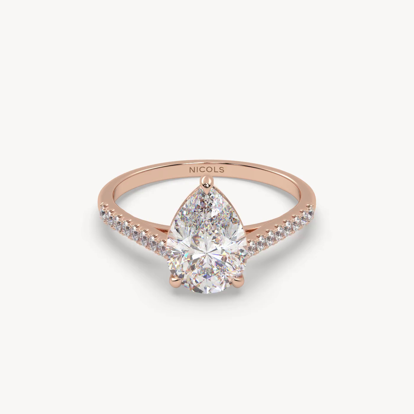 18k white gold  petite pavé cathedral engagement ring for 2.0 ct pear diamond cut Photos & images