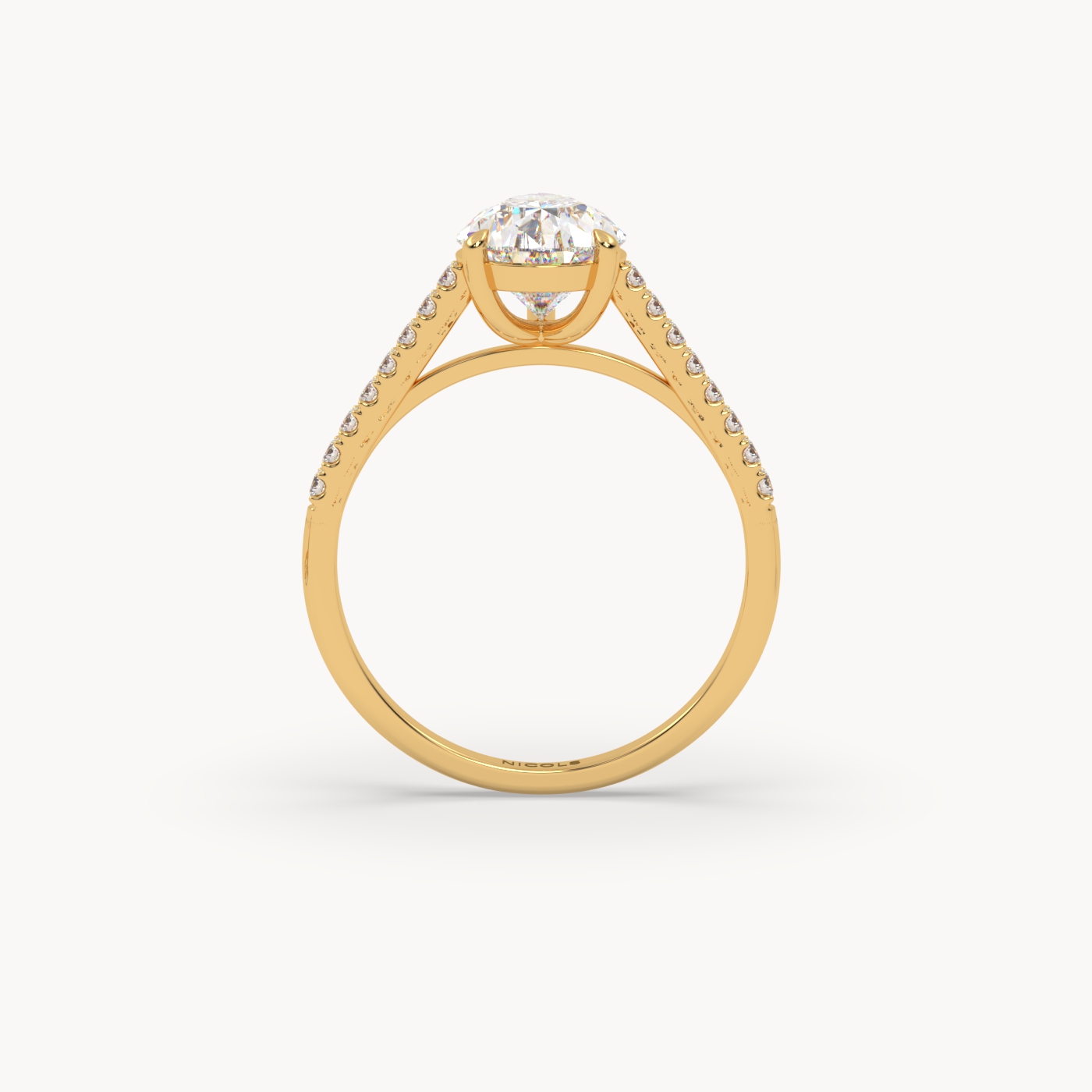 18k yellow gold  petite pavé cathedral engagement ring for 2.0ct pear diamond cut