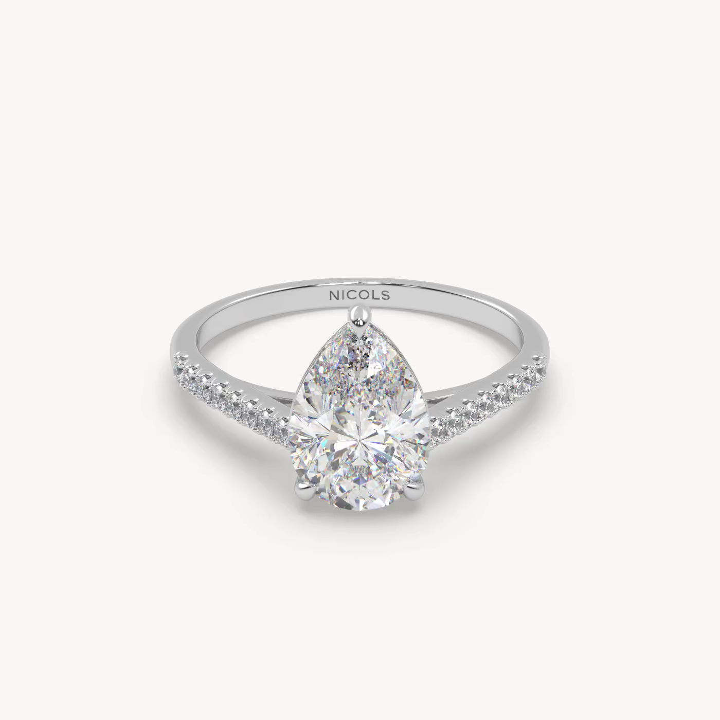 18k white gold  petite pavé cathedral engagement ring for 2.0 ct pear diamond cut Photos & images