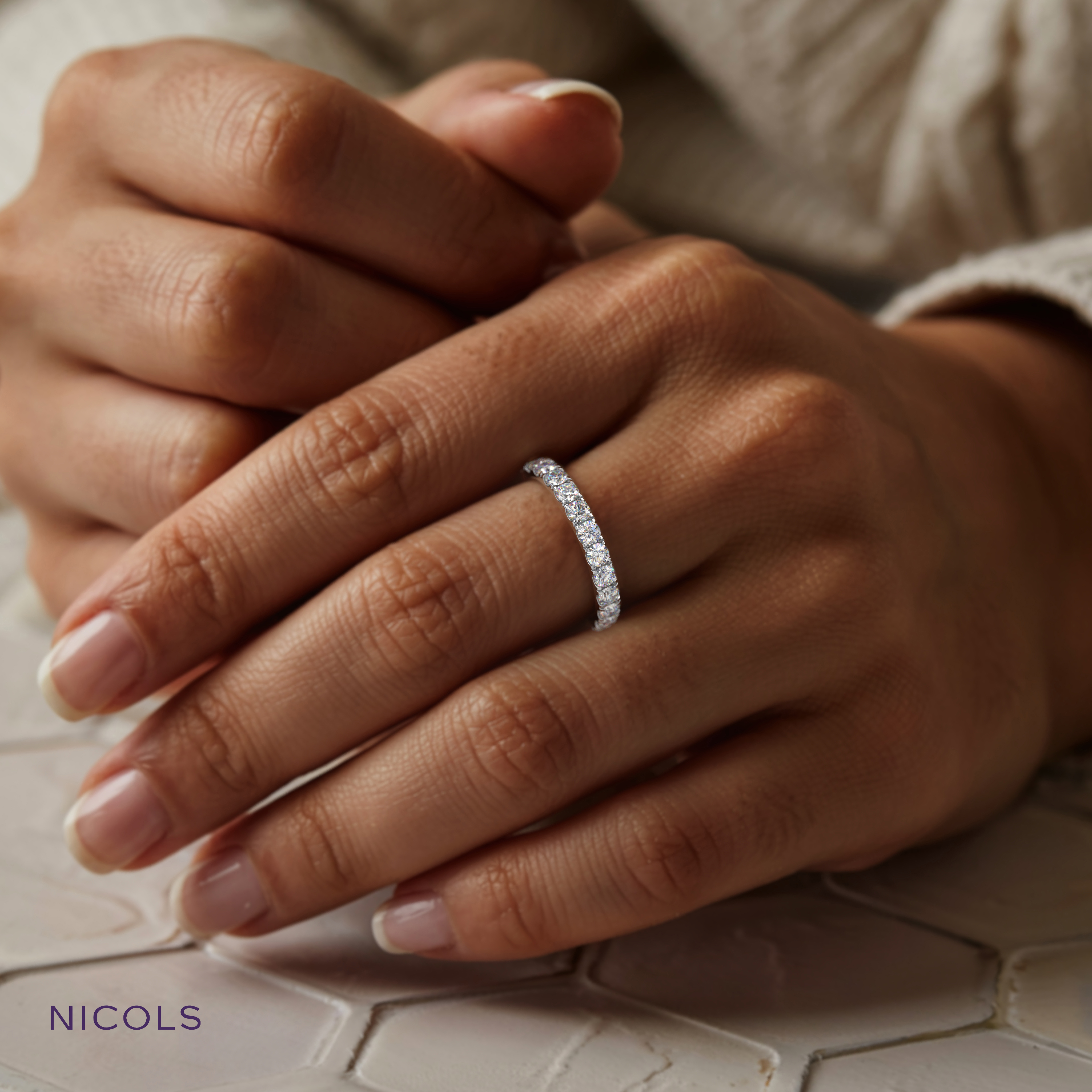 18k white gold  petite pavé round cut full eternity ring – 1.5ct total