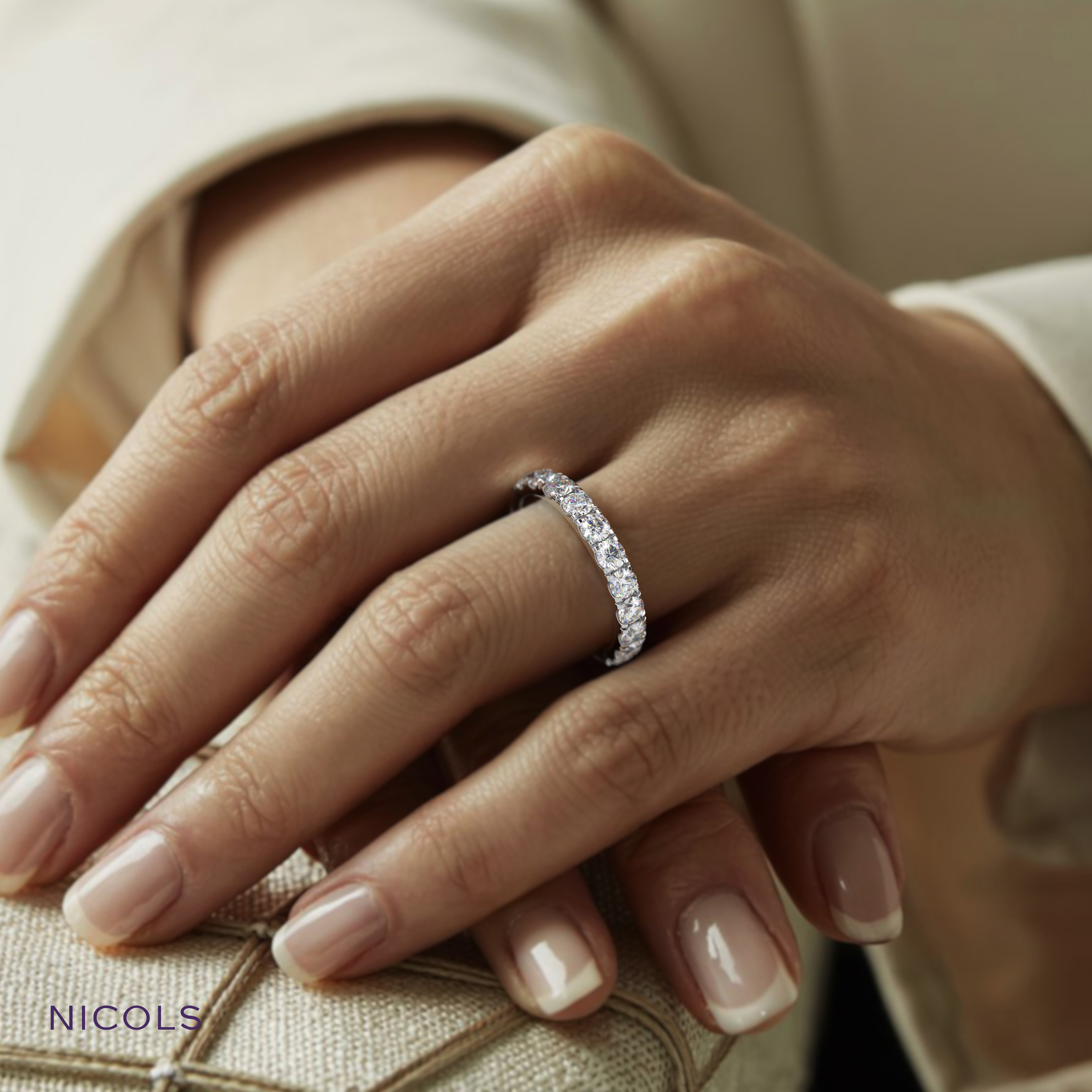 18k white gold  petite pavé round cut full eternity ring – 2ct total
