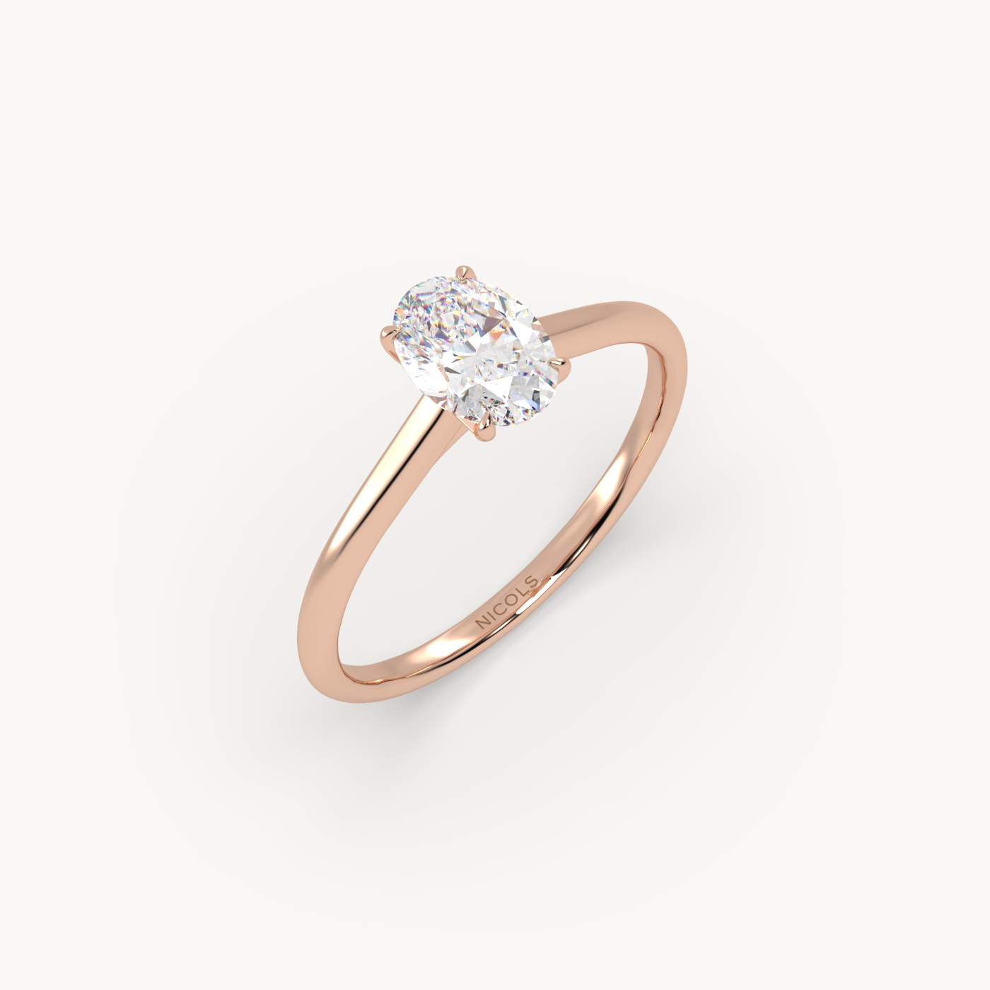 18k rose gold  cathedral solitaire engagement ring for 0.70ct oval diamond
