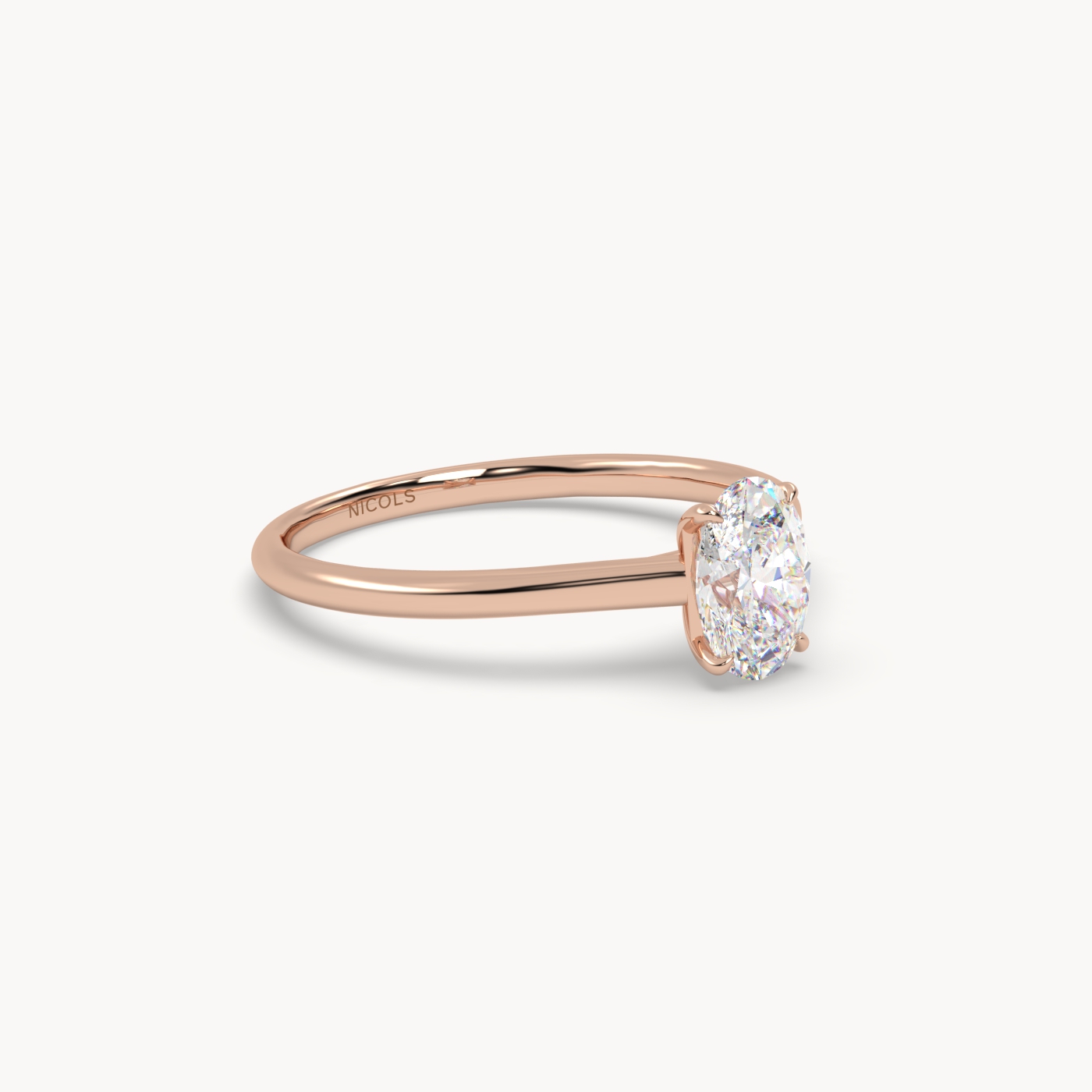 18k rose gold  cathedral solitaire engagement ring for 0.70ct oval diamond