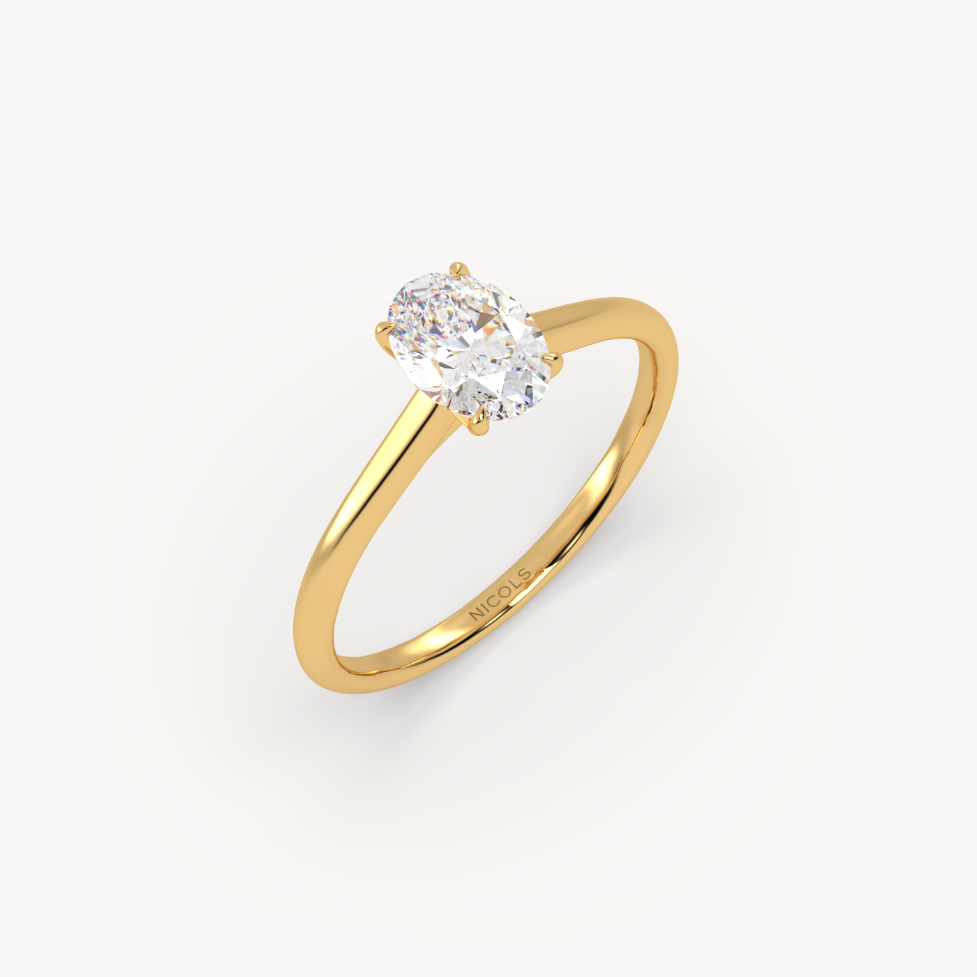 18k yellow gold  cathedral solitaire engagement ring for 0.70ct oval diamond