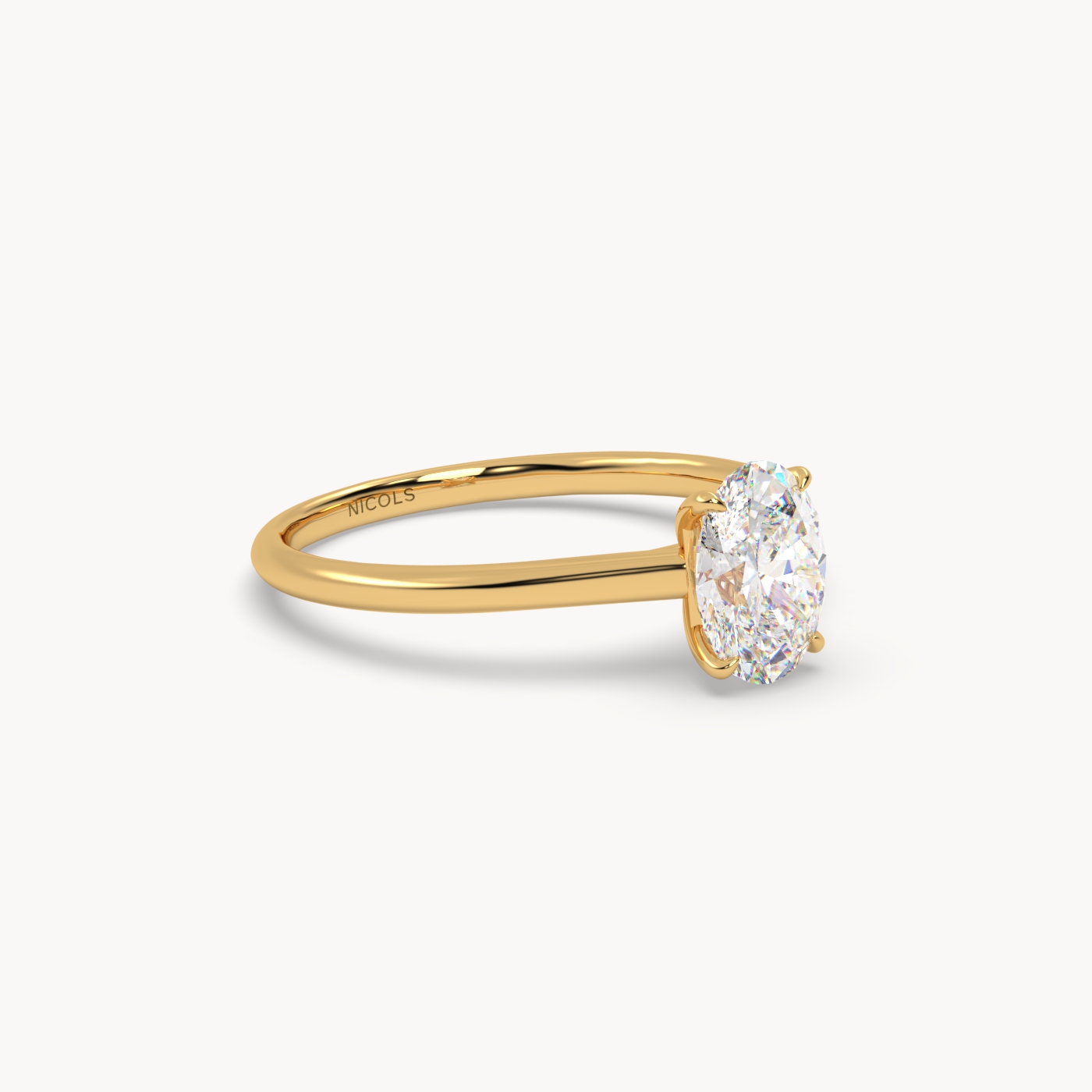 18k yellow gold  cathedral solitaire engagement ring for 1 oval diamond