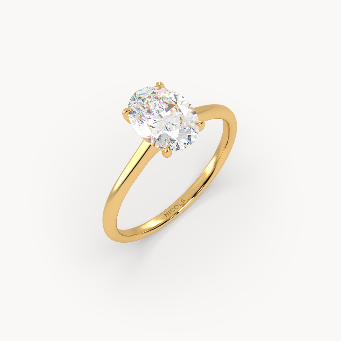 18k yellow gold  cathedral solitaire engagement ring for 1.5ct oval diamond
