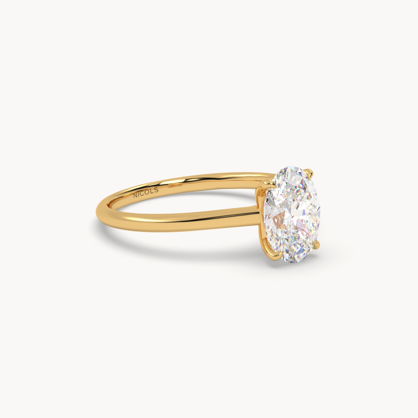 18k yellow gold  cathedral solitaire engagement ring for 1.5ct oval diamond
